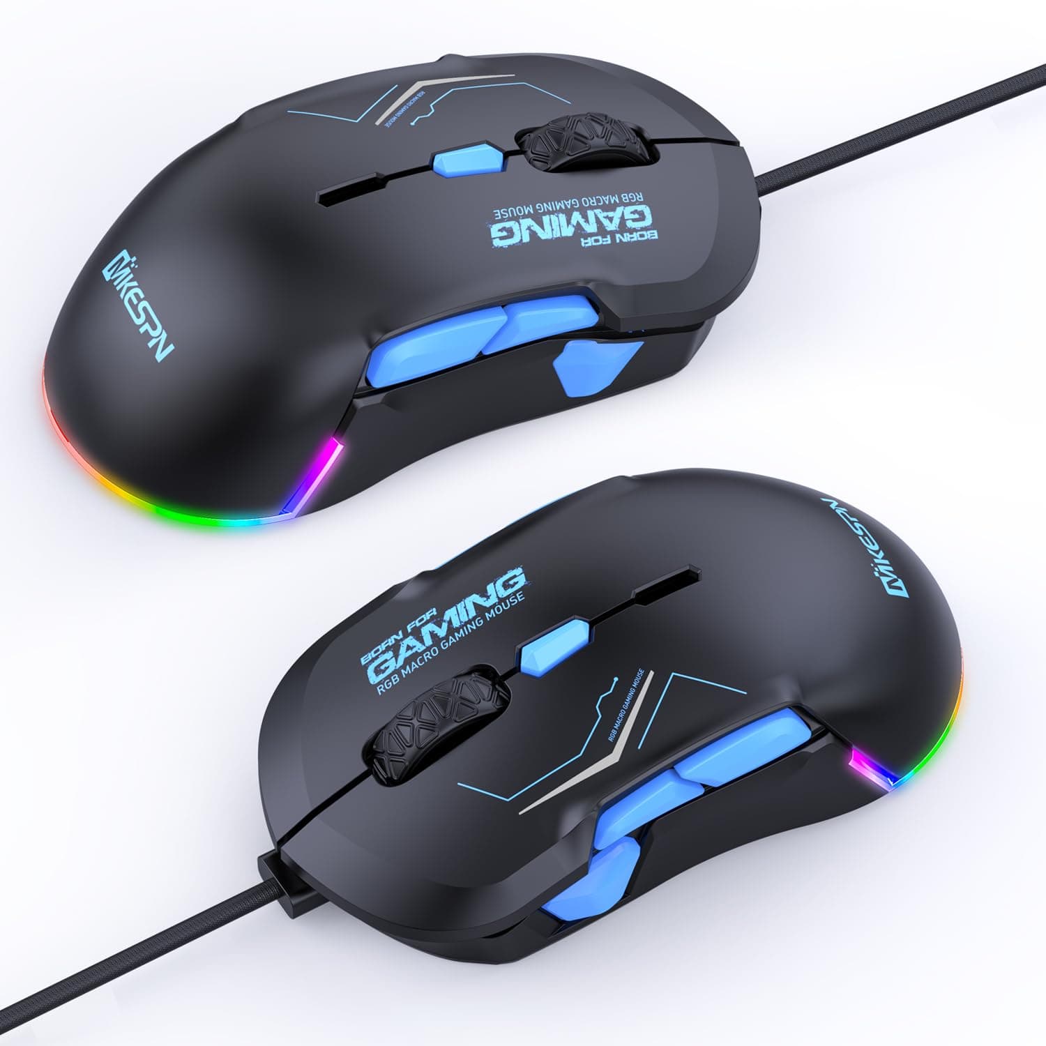MKESPN gaming mouse, 12800DPI10 button left hand gaming mouse - Two Handed Game Mouse, custom macro and RGB backlight for PC/Mac/laptop