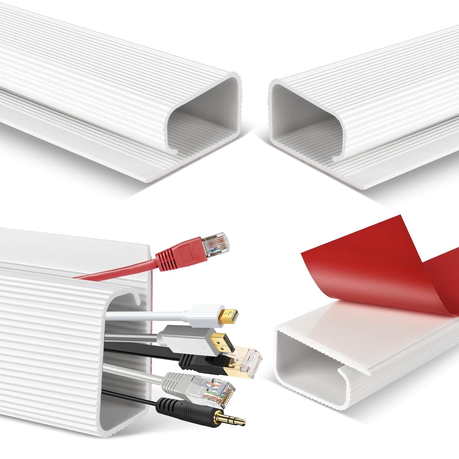 Desk Cable Tidy, Cable Raceway White, Under Desk Cable Management, j Channel Cable Trunking Self Adhesive For Pc Tv Wire Cords, 4 Pack