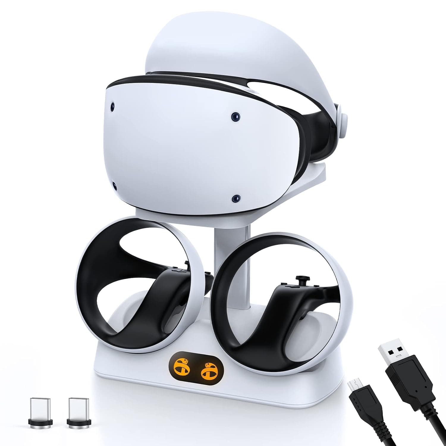 NexiGo Controller Charging Station for PSVR2, Dual Fast Charging Dock with LED Light, Headset Display Stand and Controller Mount, Magnetic Connector, USB to Type-C Cable, White