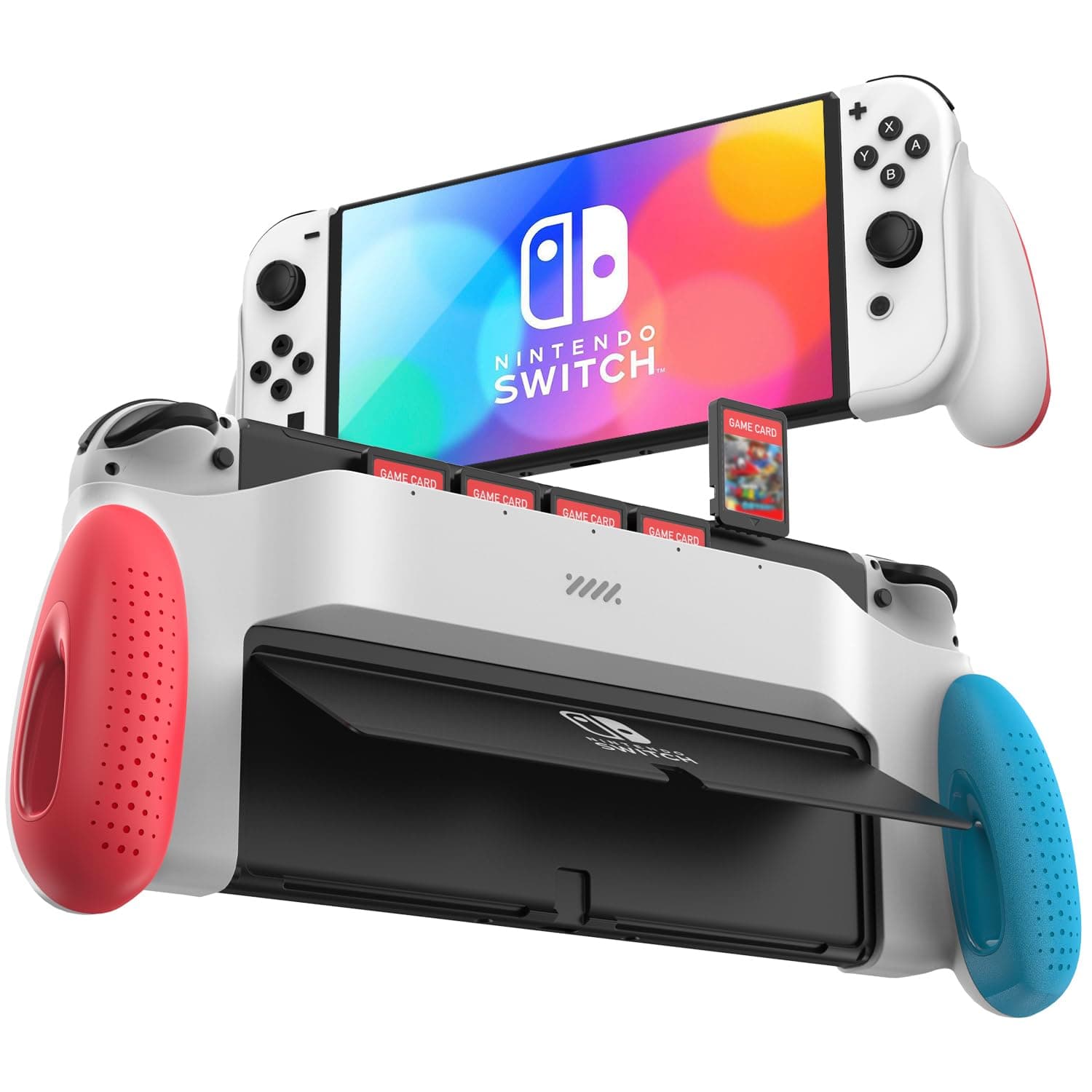 POWNEW Grip Case Compatible with Nintendo Switch & OLED, Ergonomic Handheld Grips with 5 Game Slots for Nintendo Switch OLED & Regular Model