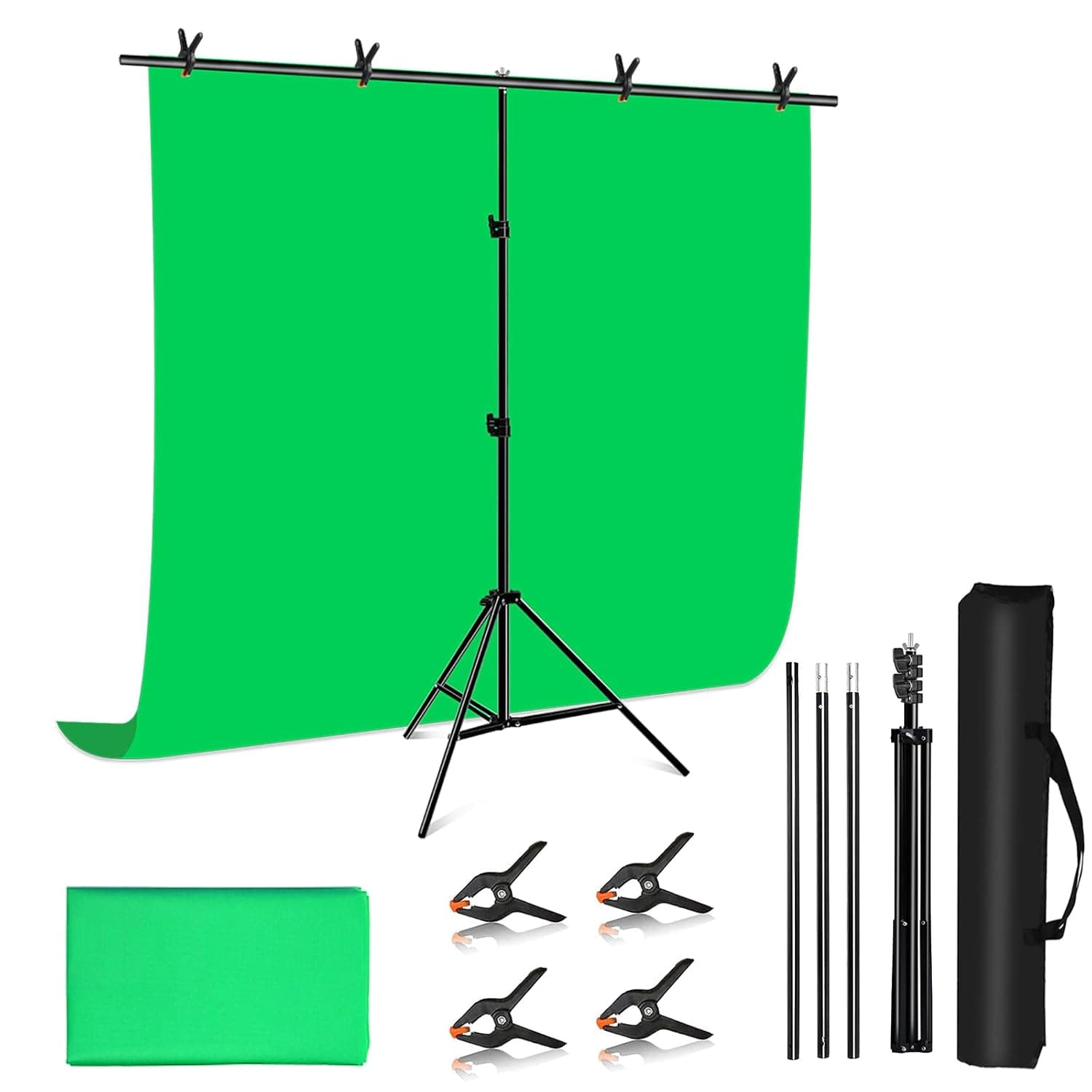 PULUZ Greenscreen Backdrop with Stand 2x2m, 6.5x6.5ft Green Screen Background Stand, Green Screen Backdrop Kit with Clamp Carrying Bag for Gaming, Photo Studio, Video Recording, Streaming