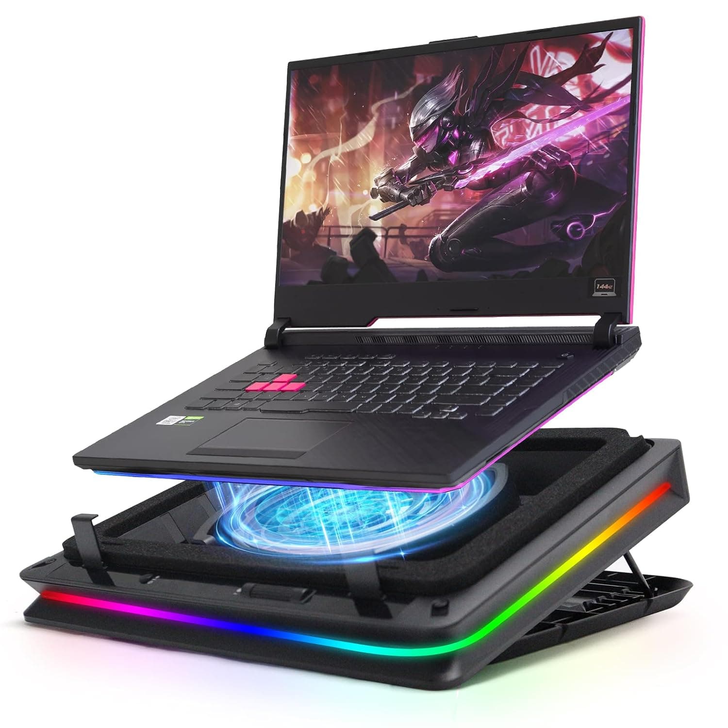 Gaming Laptop Cooling Pad, Gaming Laptop Cooler, Laptop Cooling Pad Stand | with 18 CM External Cooling Fan, Fast Cooling Computer Laptop 15-21in, Touch Control, Adjustable Speed Control, 3-Port USB