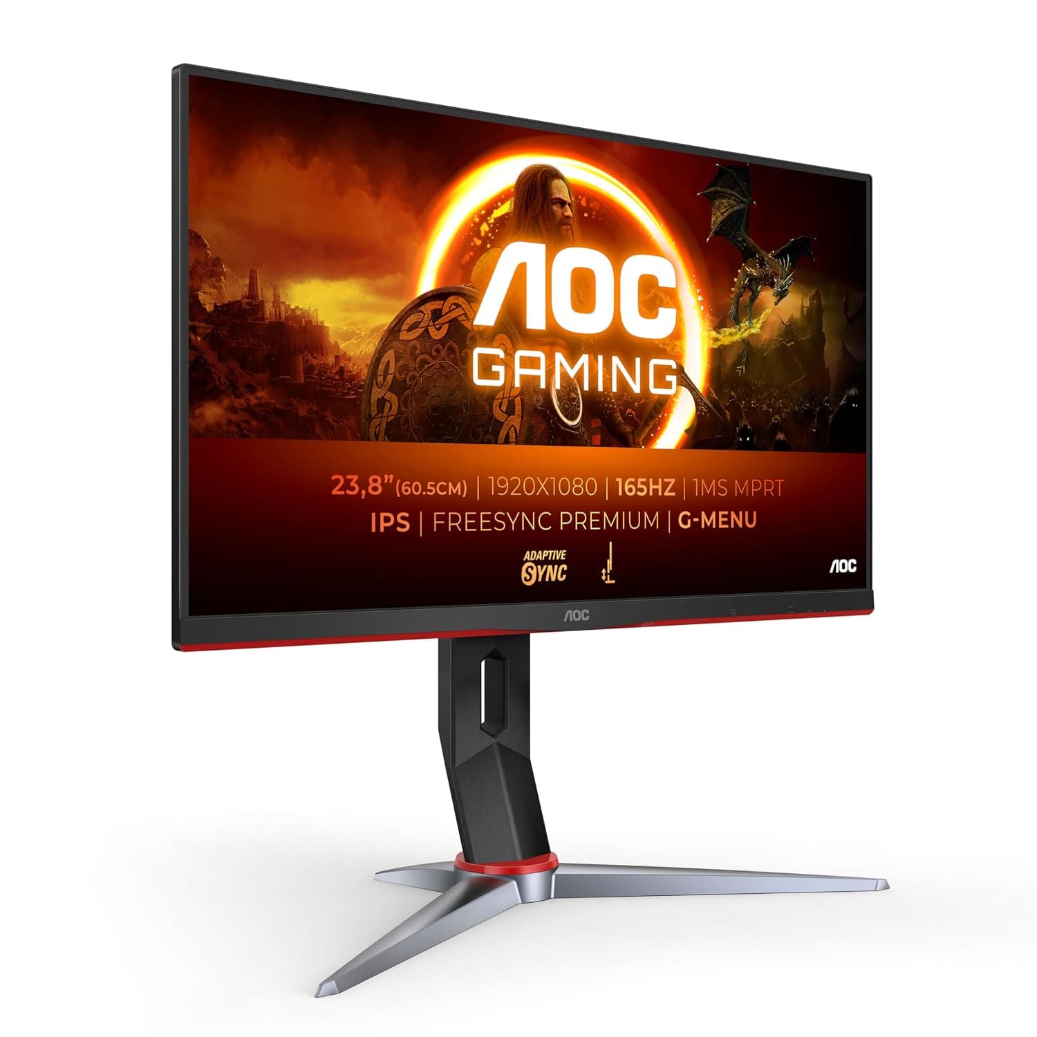 AOC 24G2SP/BK 24 inch FHD Gaming Monitor 165Hz, IPS Panel, 4ms GtG, FreeSync Premium, G-Sync Compatible, Height Adjustment, (1920x1080 HDMI 2x 1.4 DP 1x 1.2 ) Black/Red