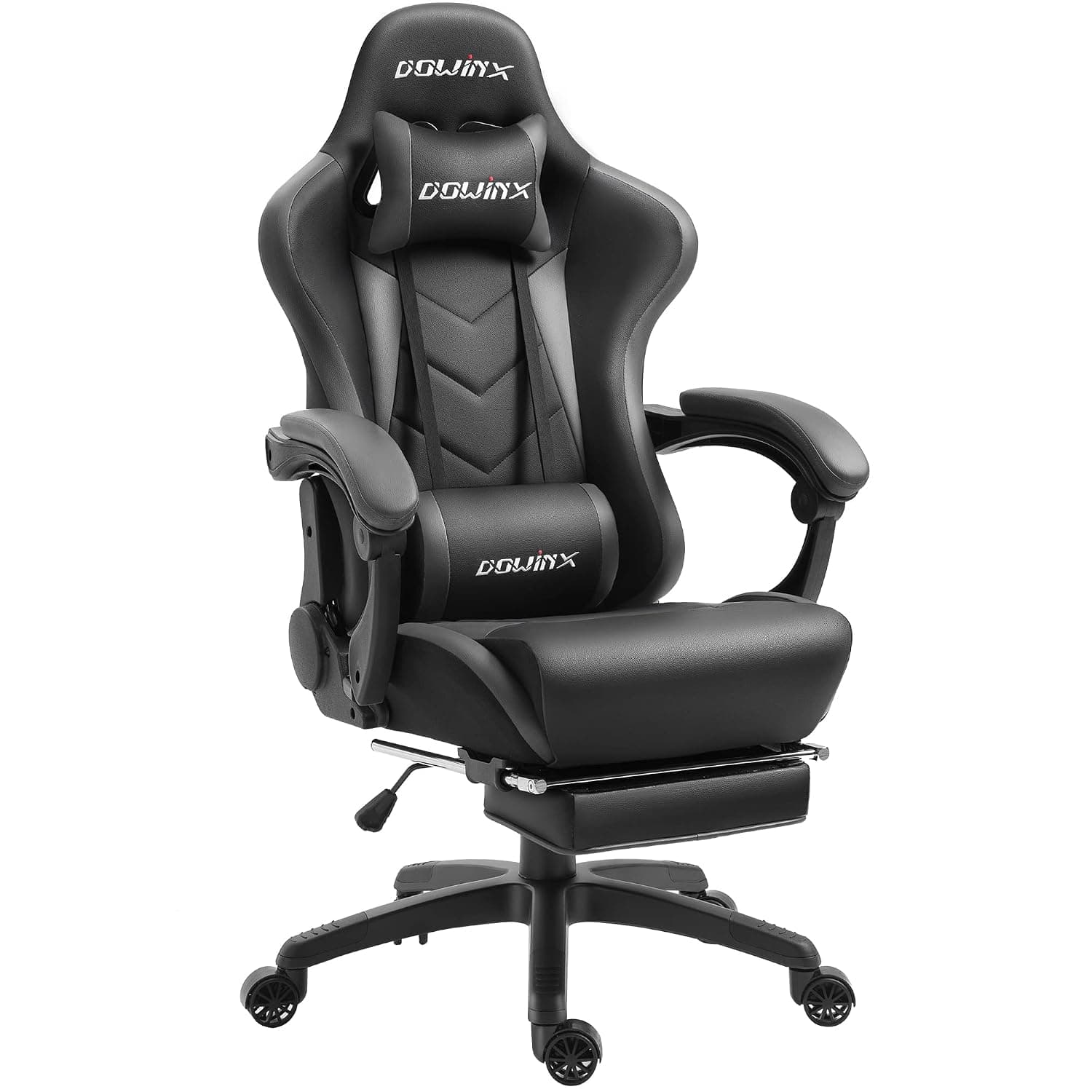 Dowinx Gaming Chair Ergonomic Racing Style Recliner with Massage Lumbar Support, Office Armchair for Computer PU Leather E-Sports Gamer Chairs with Retractable Footrest (Gray)