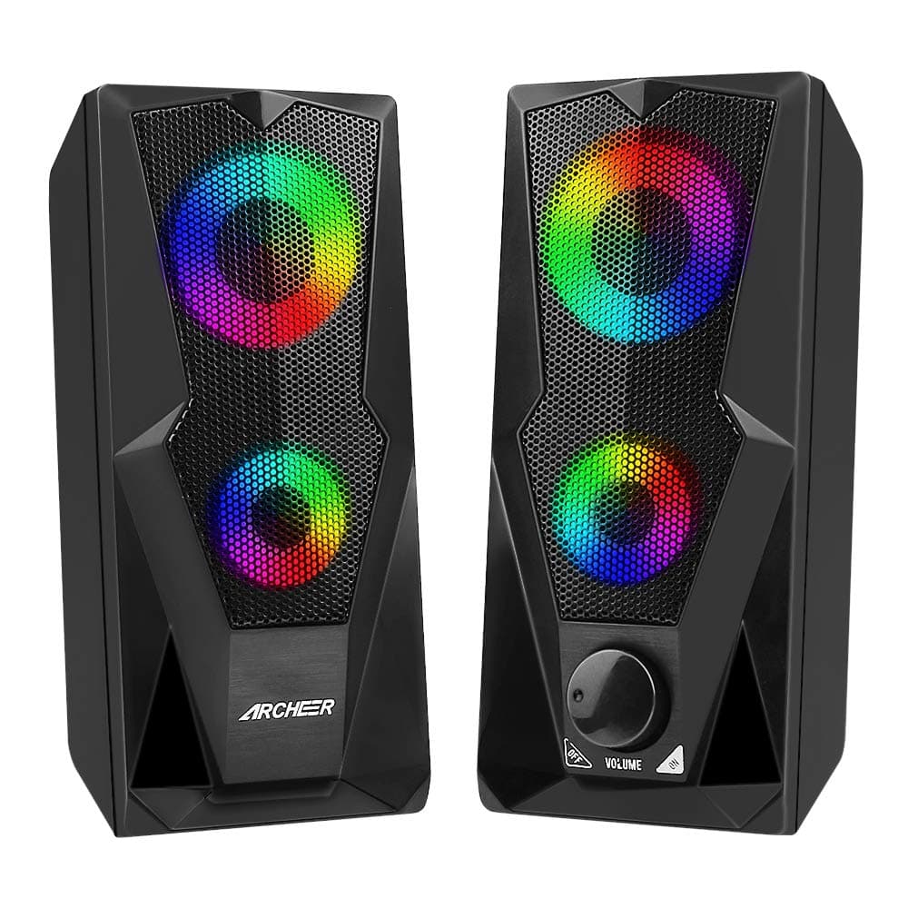 ARCHEER PC Speakers, RGB Gaming Speakers for PC Desktop 10W Computer Speakers 2.0 USB Powered Enhanced Stereo Colorful LED Light for Monitor Laptop Tablet Smartphone