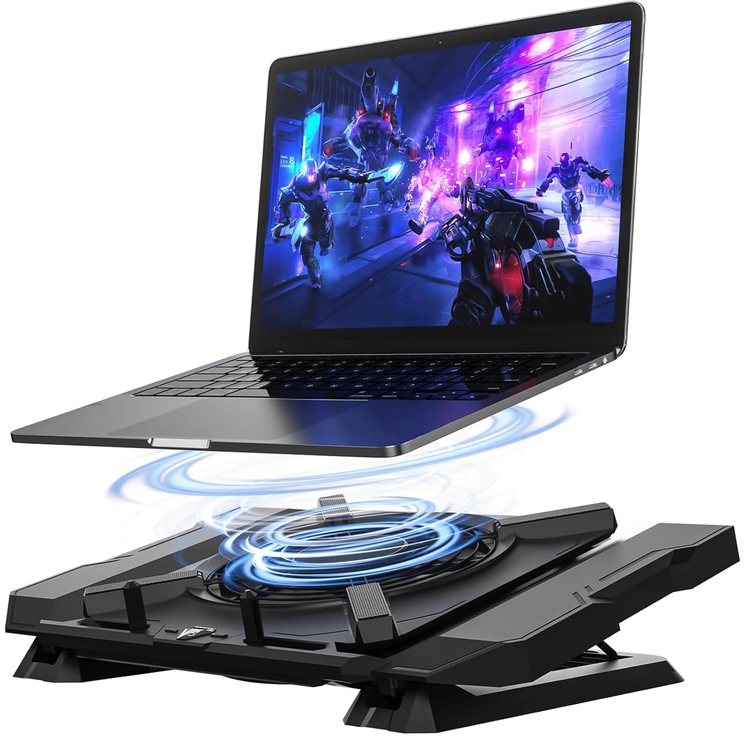 GSCOLER Laptop Cooling Pad, Gaming Laptop Cooler for 12-21 Inch Notebooks, RGB Laptop Cooling Stand with 180mm Powerful Quiet Fan, 4 Height Adjustable Ergonomic Angles, 3-Speed & LCD Display