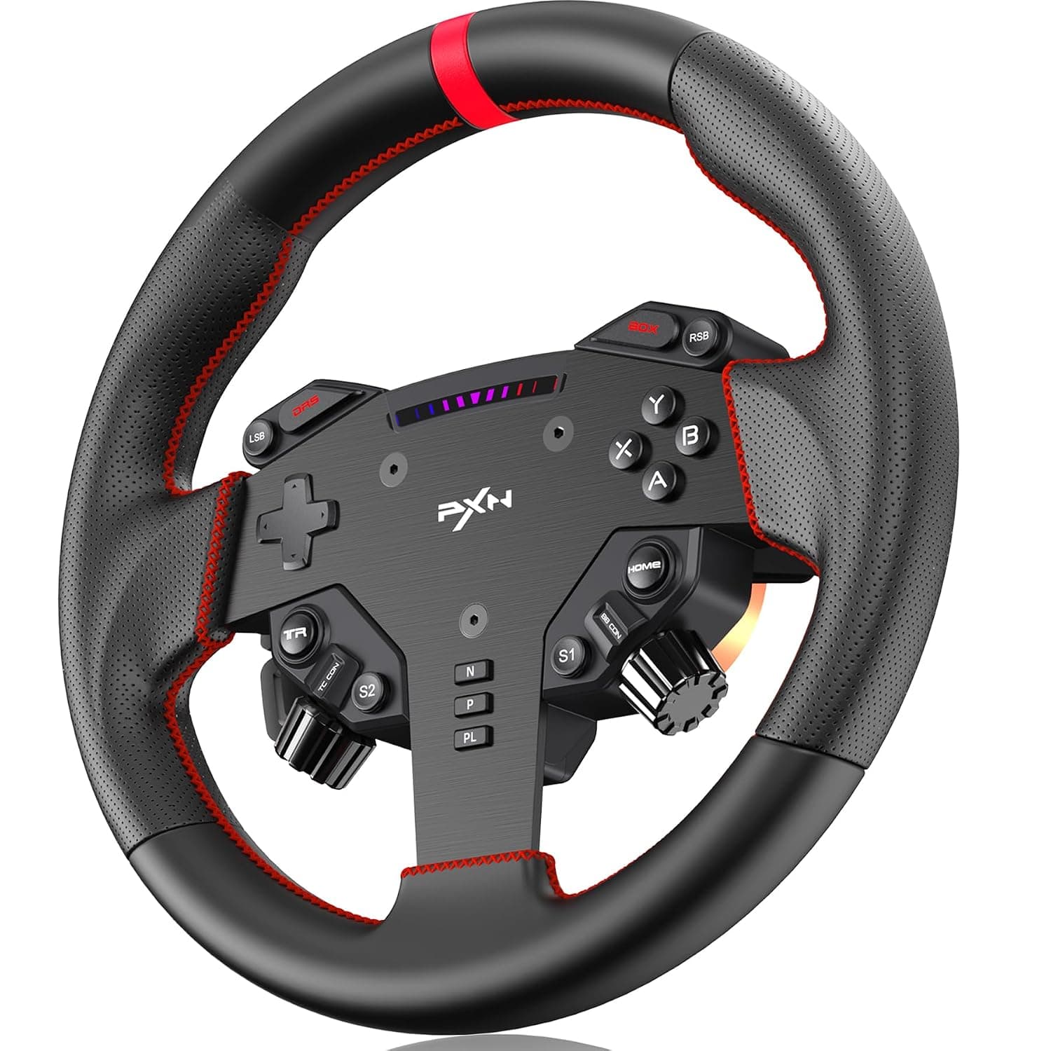 PXN W AS Racing Wheel (28cm,1kg) - Compatible with VD4/VD6 Direct Drive Bases - Quick Release, Aluminum Alloy Rim, 4 Paddle Shifters, RGB Indicator, Microfiber Leather Gaming Steering Wheel