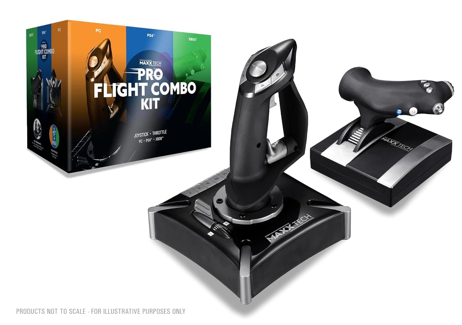 MAXX TECH HOTAS Pro Flight Combo Kit für PC, Xbox & PS4, Joystick - 8-Wege-HAT-Schalter, Schnellfeuer-Auslöser, Dreh-Ruder-Steuerung & Schiebeachse
