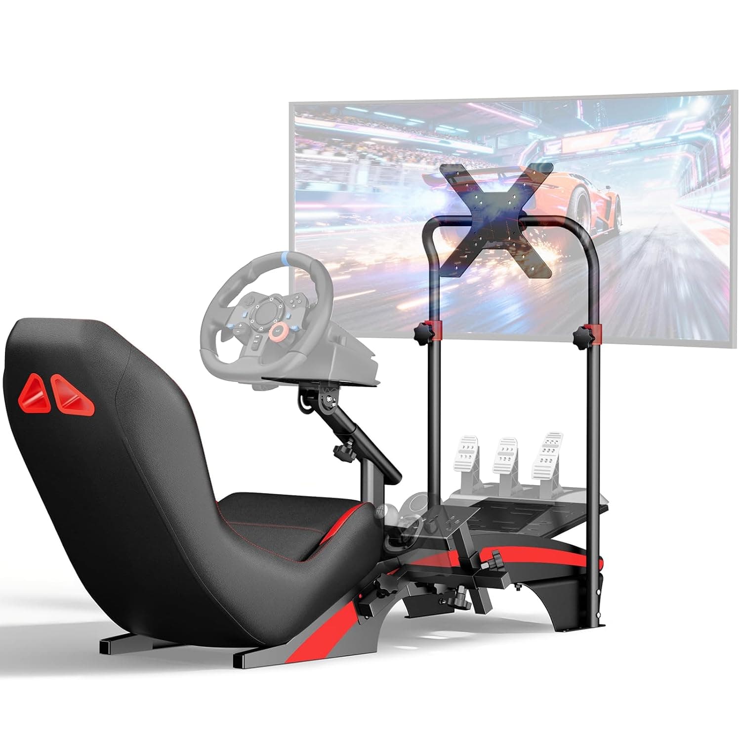 DIWANGUS Racing Simulator Cockpit with Seat and Monitor Mount | Steel Frame Sim Racing Cockpit, Adjustable Wheel Deck & Pedal Plate, Monitor Mount, Fits Logitech, MOZA & Fanatec