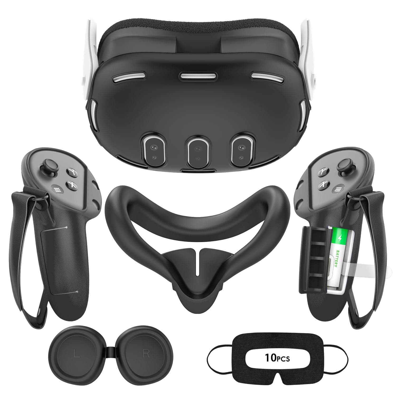 Tyasoleil VR Accessories for Meta Quest 3, VR Silicone Protective Case for Meta Quest 3, with Battery Opening Cover, Include Controller Grip Leather Cover, VR Shell Cover, Face Cover, Lens Cover