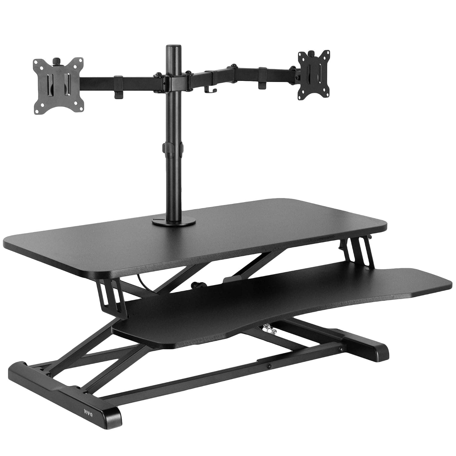 VIVO Height Adjustable 81 cm Standing Desk Converter with Dual 13 to 30 inch Monitor Stand, Sit Stand Monitor Mount and Desk Riser, Black, DESK-V000K-M2