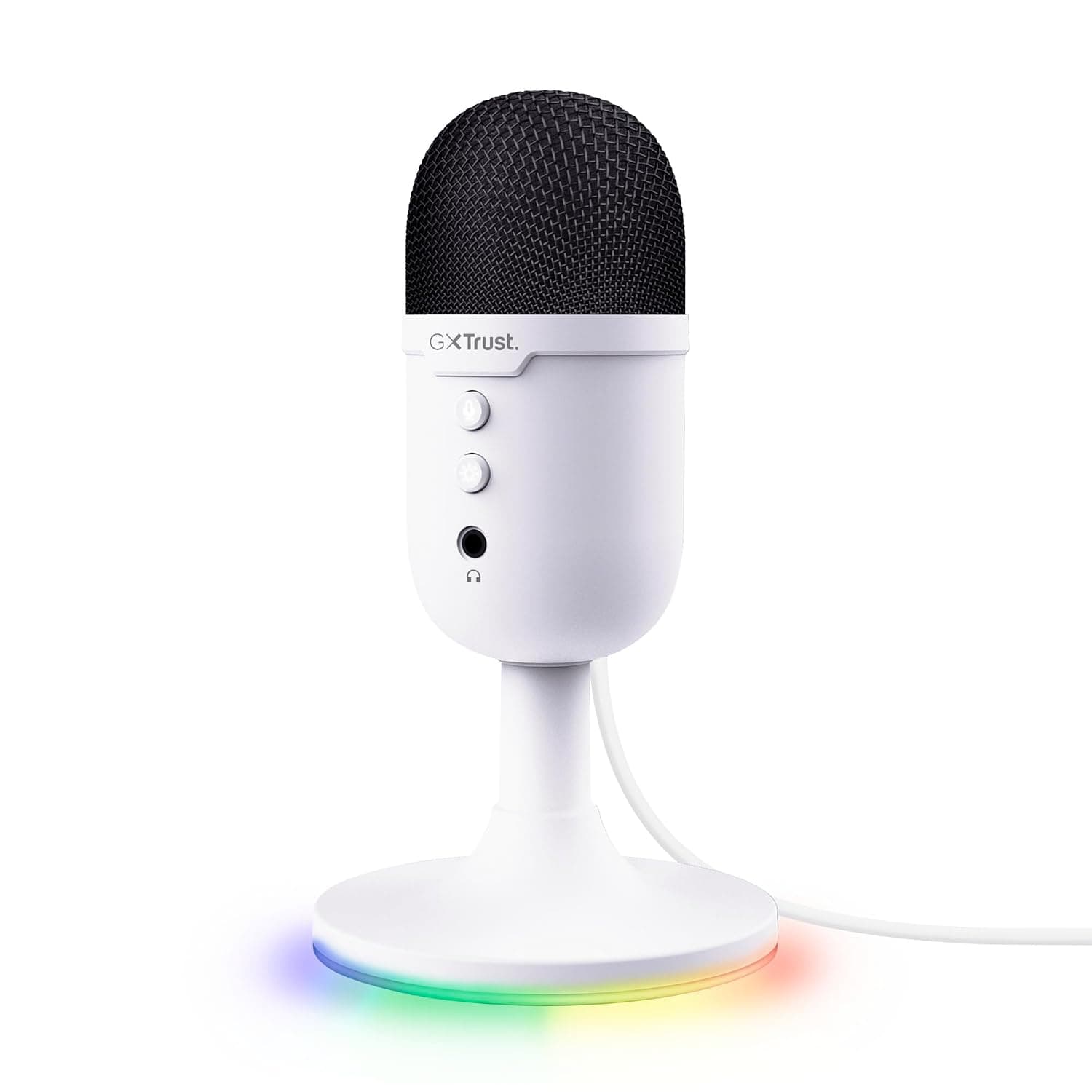 GXTrust Yami USB Condenser Streaming Microphone for Gaming, White | Cardioid Recording Pattern, for Podcast Twitch Discord ASMR Youtube Playstation 5, Mute Button, RGB Light