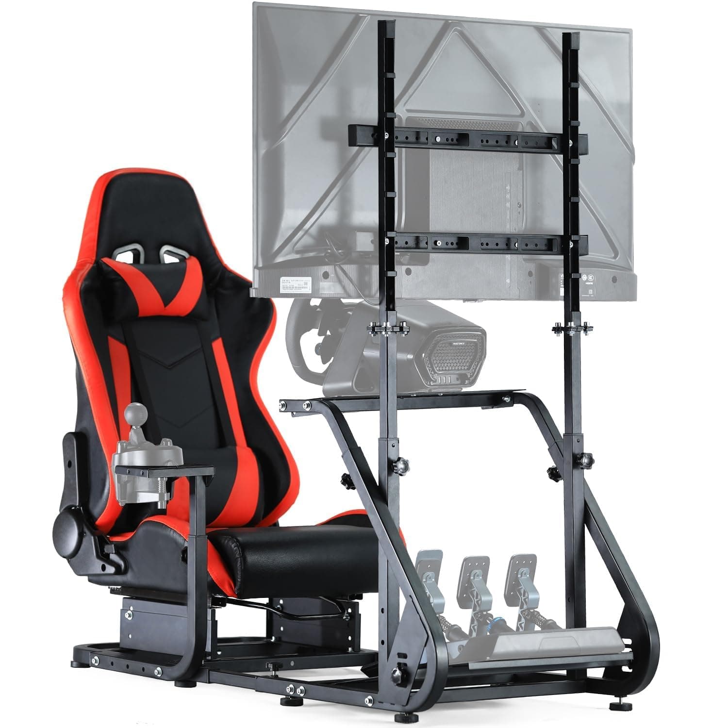 Dardoo Racing Simulator Cockpit with Monitor Stand - TV Mount&Red Seat fit for Logitech G923 Thrustmaster Wheels Fanatec WITHOUT Wheel Shifter Pedal and Display (Monitor Stand Cockpit - Red)