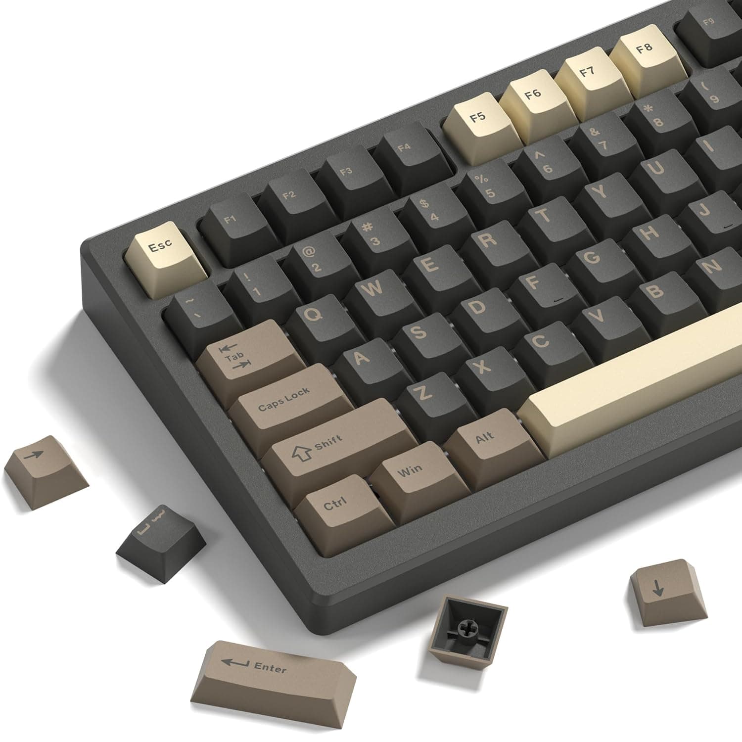 Womier Double Shot PBT Keycaps Set 138 Keys, Cherry Profile Custom Keycaps 60 65 75 100 Percent for 61/64/68/84/87/100/104/108 Retro Gaming Mechanical Keyboard, Brown Gray | Keycaps 138 Keys 60 65 75 100 Percent for 61/64/68/84/87/100/104/108 Retro Gaming Mechanical Keyboard, Brown Gray
