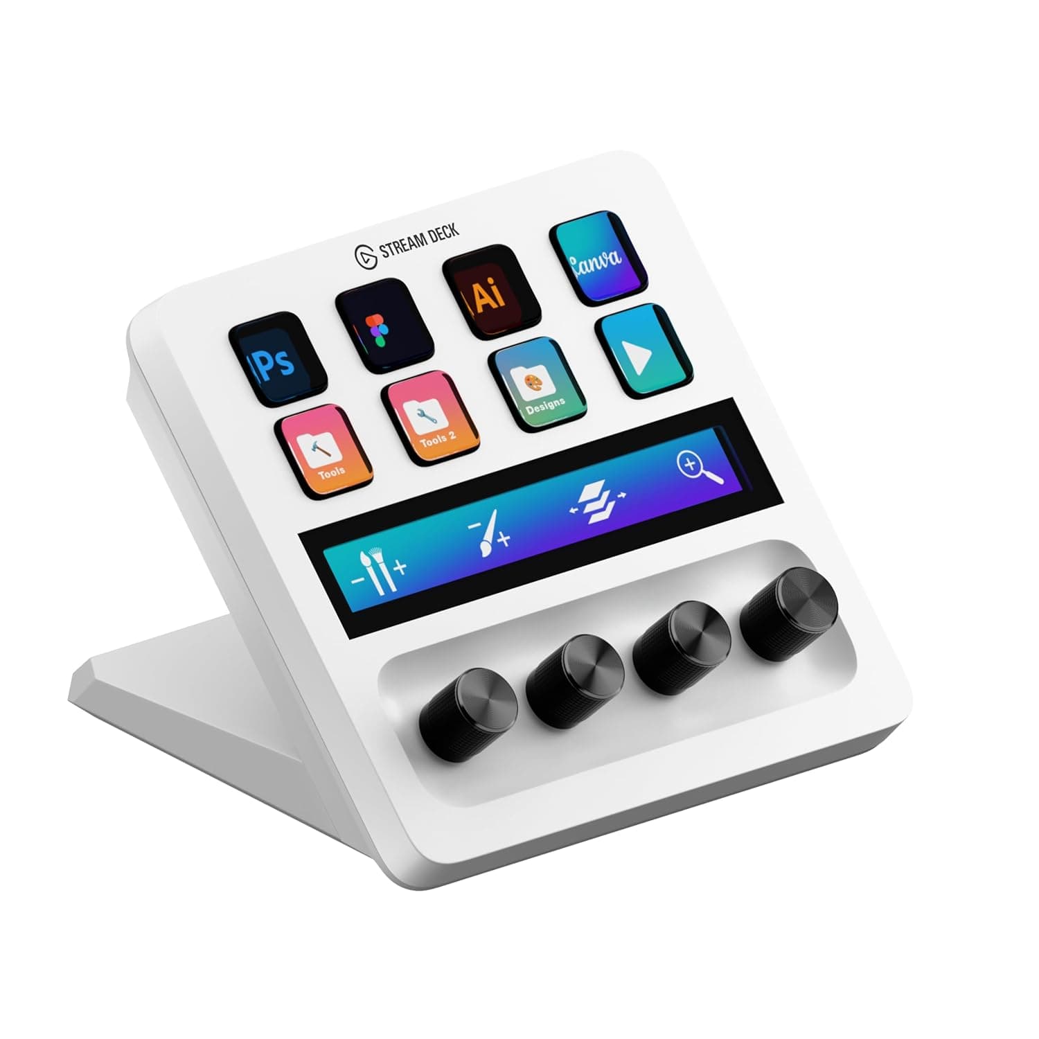 Elgato Stream Deck + White, Audio Mixer and Studio Controller | LCD keys, dials and touch strip, Compatible with Zoom, Teams, Office apps, Unlocks Wave Link mixing, Works Mac and PC