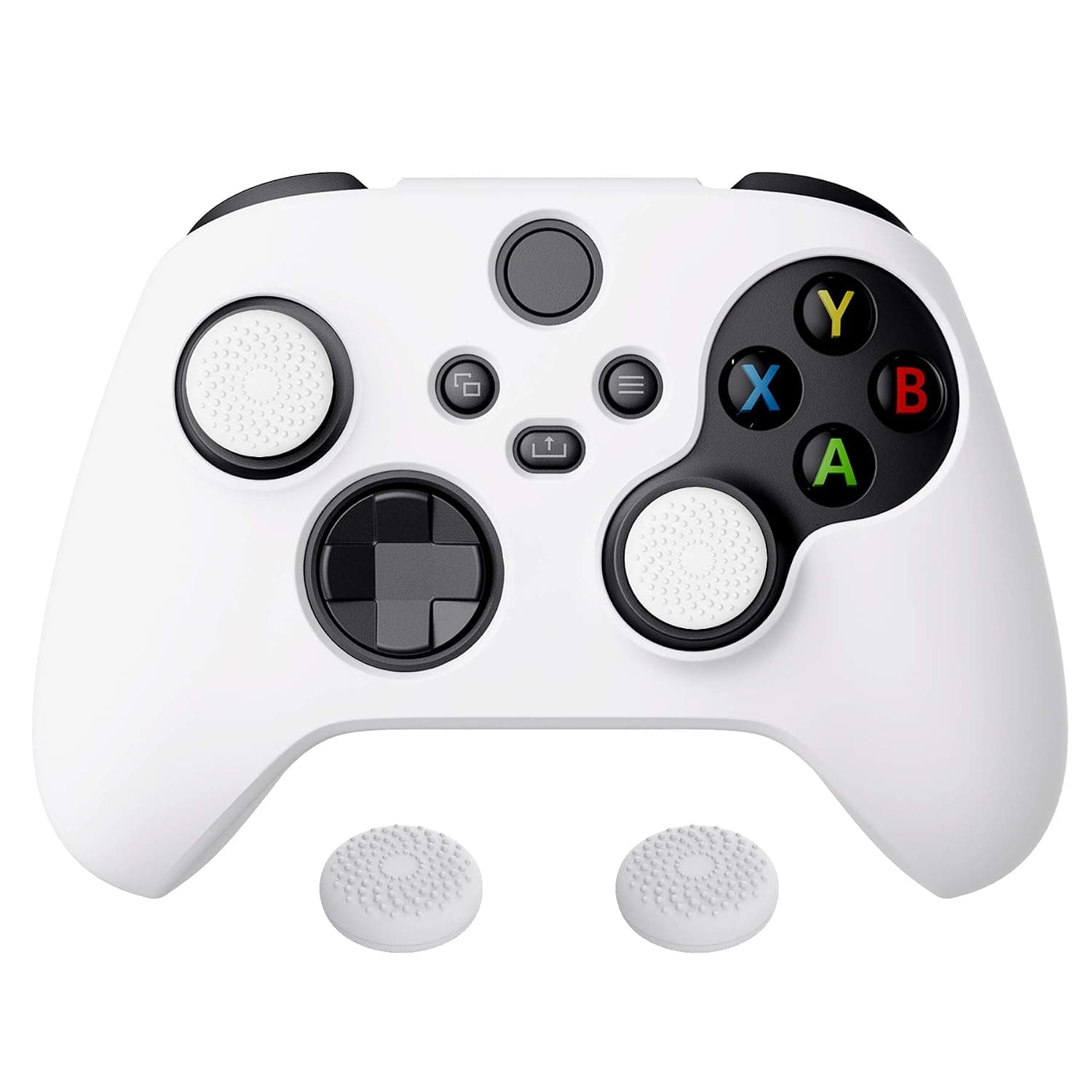 PlayVital White Pure Series Anti-Slip Silicone Cover Skin for Xbox Series X Controller, Soft Rubber Case Protector for Xbox Series S Controller with White Thumb Grip Caps