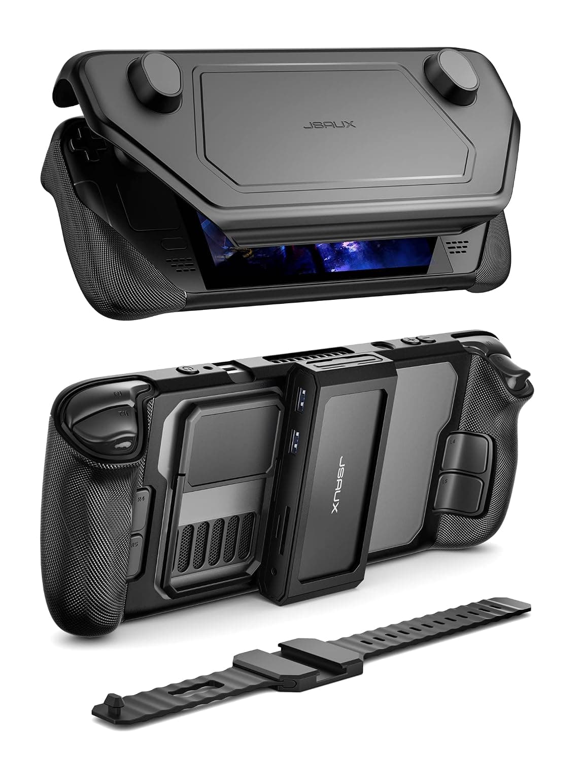 JSAUX ModCase for Steam Deck, with 11-in-1 Docking Station PC0104 Modular Case Steam Deck OLED Include Back Case, Face Cover, Docking Station, Metal Bracket and Strap - Hub Set