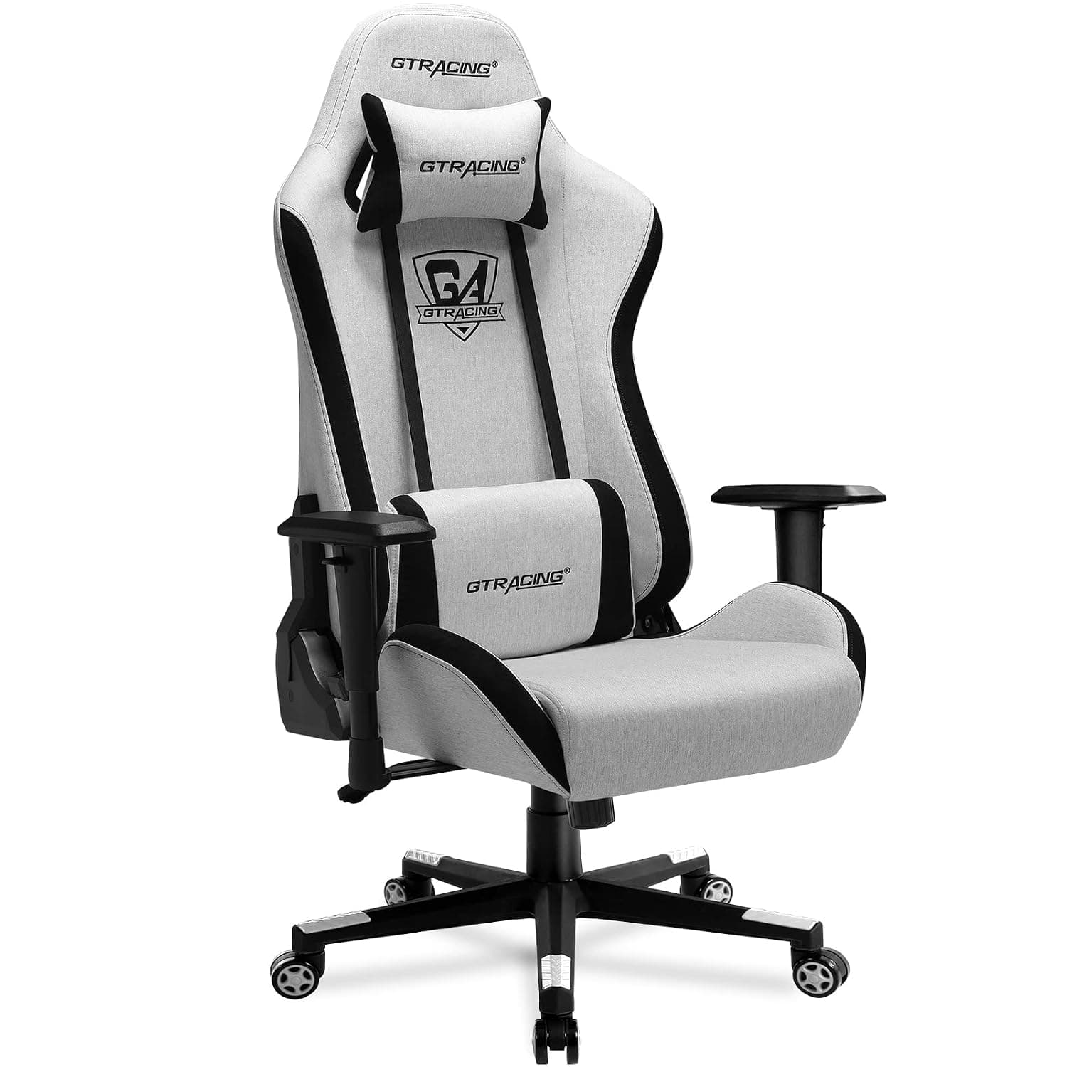 GTRACING Gaming Chair Office Chair High Back Fabric Computer Chair Desk Chair PC Racing Executive Ergonomic Adjustable Swivel Task Chair with Headrest and Lumbar Support (White)