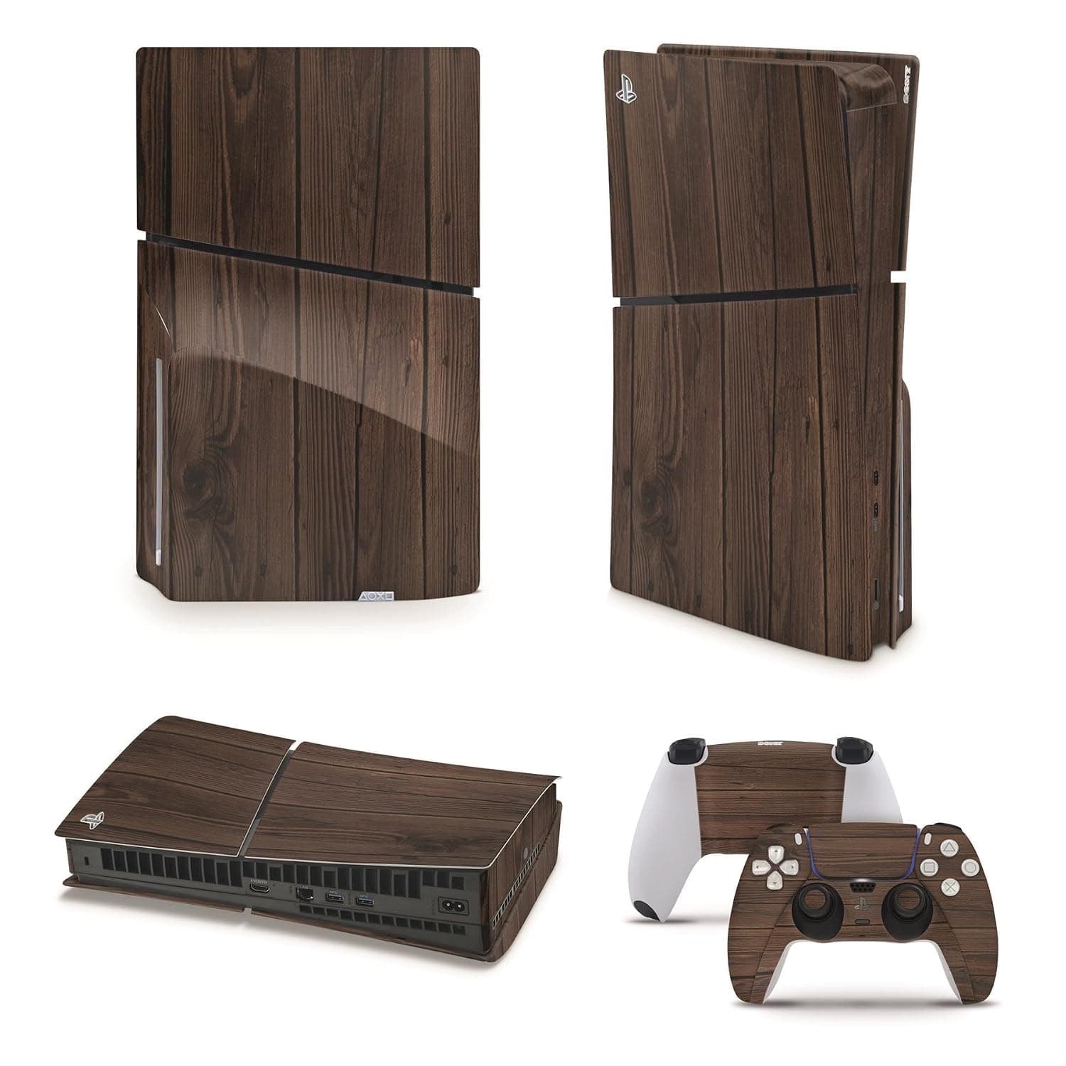 giZmoZ n gadgetZ GNG PS5 Slim Disk Console WOOD Skin Decal Mahogany Vinal Sticker + 2 Controller Skins Set