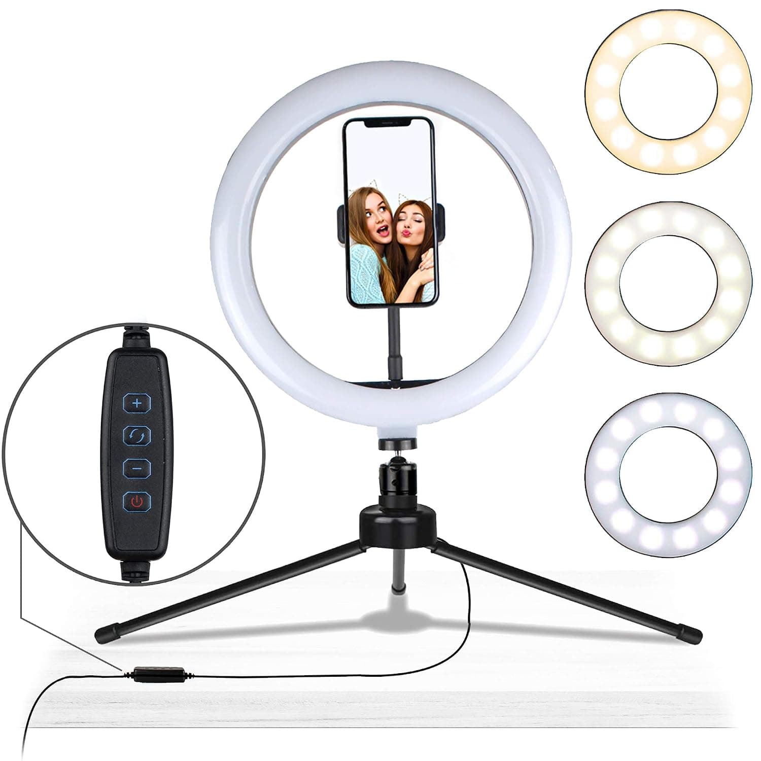Aduro U-Stream 10" LED Ring Light with Stand, Desktop Light for Home Streaming Selfie Ring Light with Phone Holder for Makeup, Video Live Streaming, and Photography