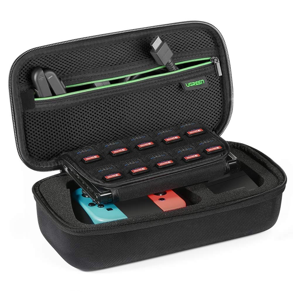 UGREEN Case for Nintendo Switch,Travel Bag Pouch Carry Hard Shell Protective Case with 10 Game Cartridges and Zipped Mesh Pocket for Console,Joy-Cons,Grip,Cables,Charger Plug,Card Games and Gadgets