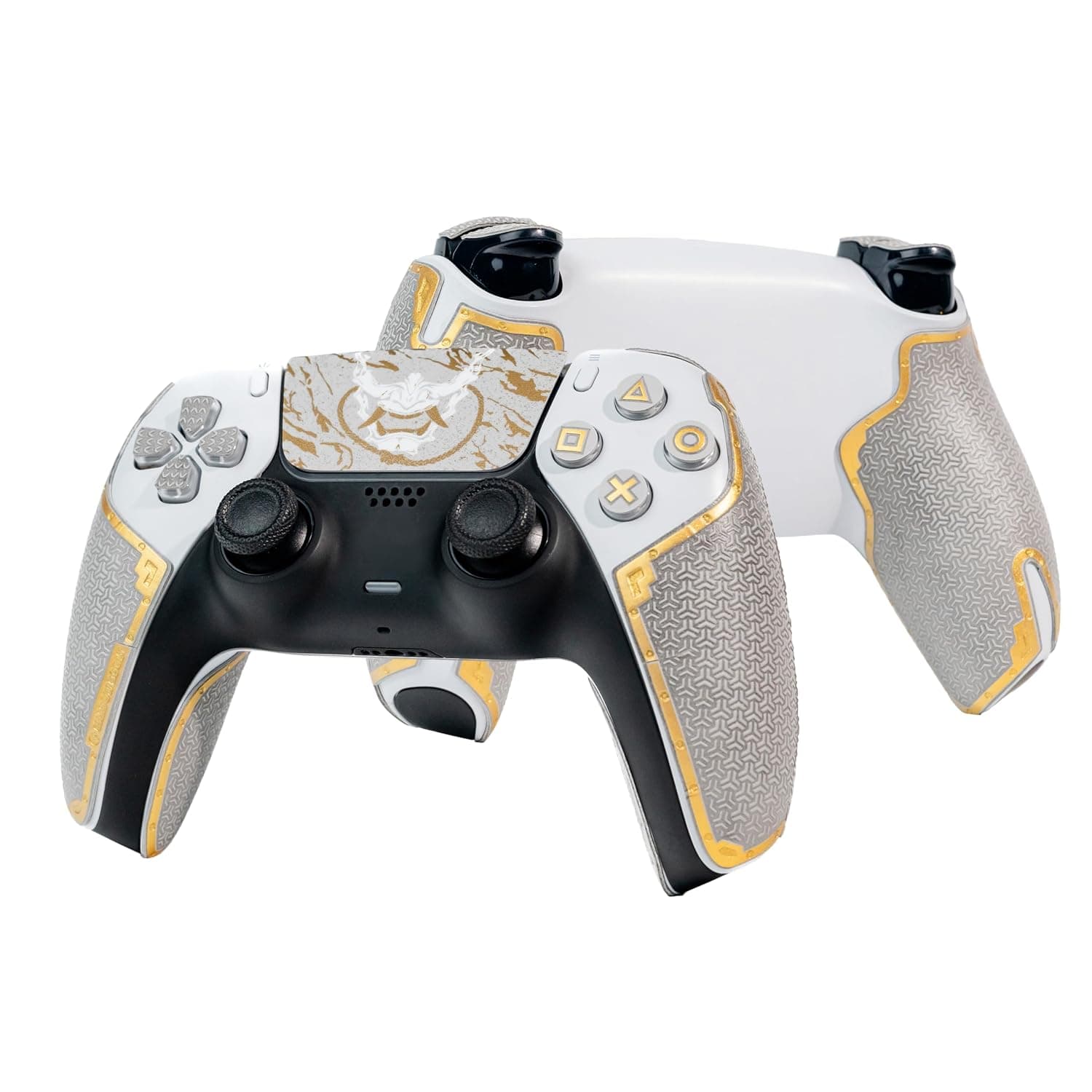 Controller Grips, Skin kit,Anti-Skid, Multi-Texture, Sweat Absorption, Pre-Cut Grips Tape, by SHADOW BOOLT (Ash Gray & Gold, 2.0 for DualSense)