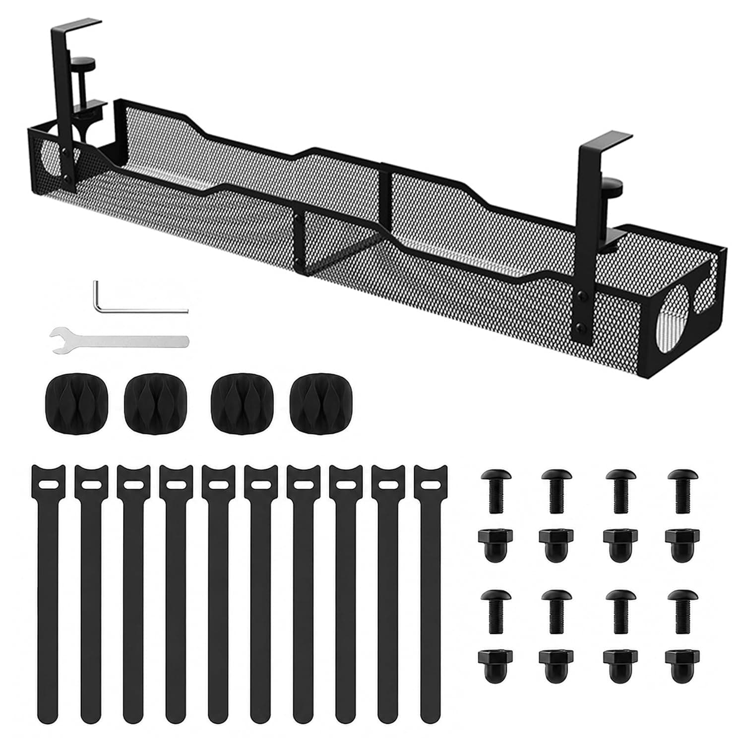Under Desk Cable Management Tray, No Drill Cable Organiser | Large Clamp-On Cable Management Tray, Metal Under Desk Cable Tray for Home Office, Extension Leads & Wire Management