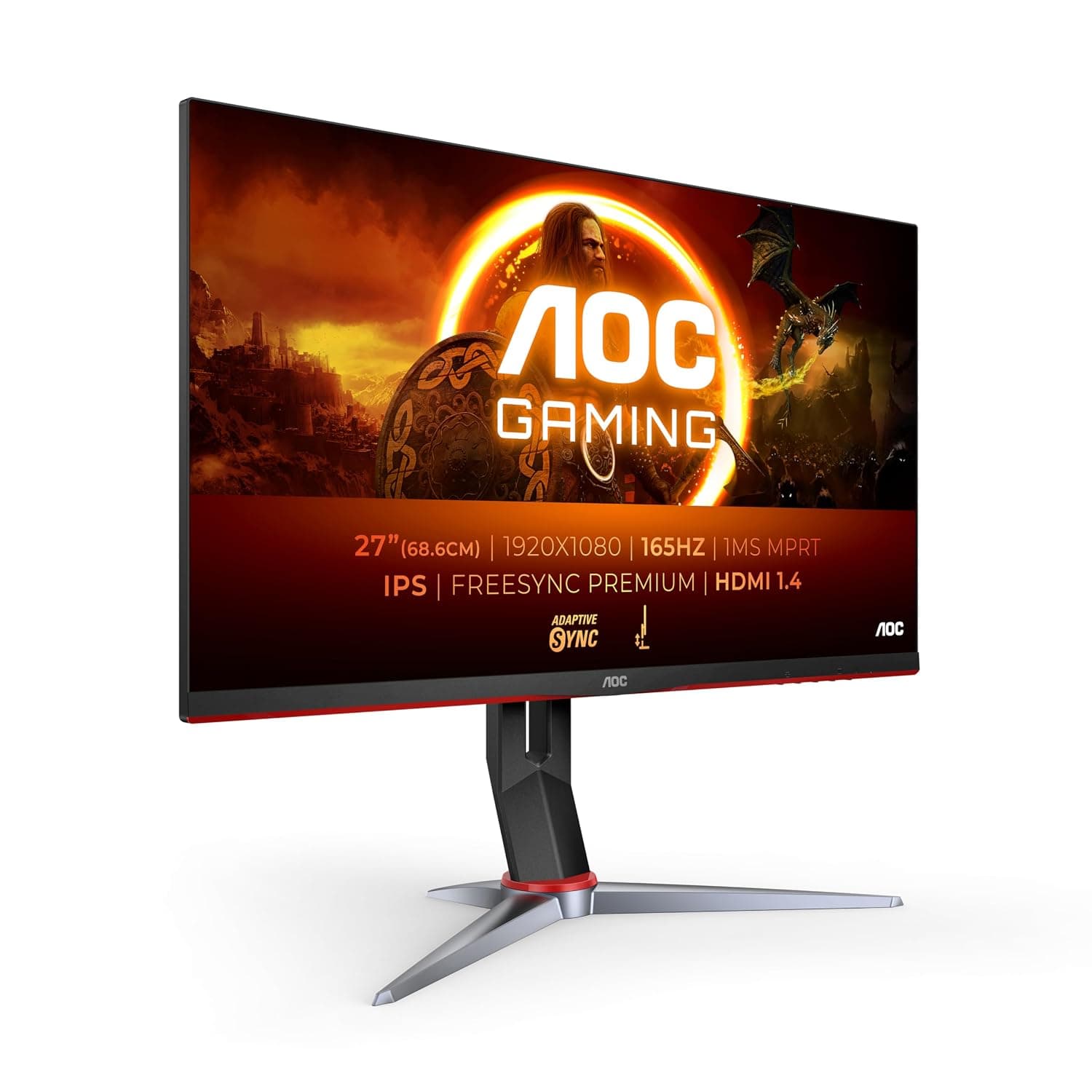 AOC 27G2SP/BK 27 inch FHD Gaming Monitor 165Hz, IPS Panel, 4ms GtG, FreeSync Premium, G-Sync Compatible, Height Adjustment, (1920x1080 HDMI 2x 1.4 ) Black/Red