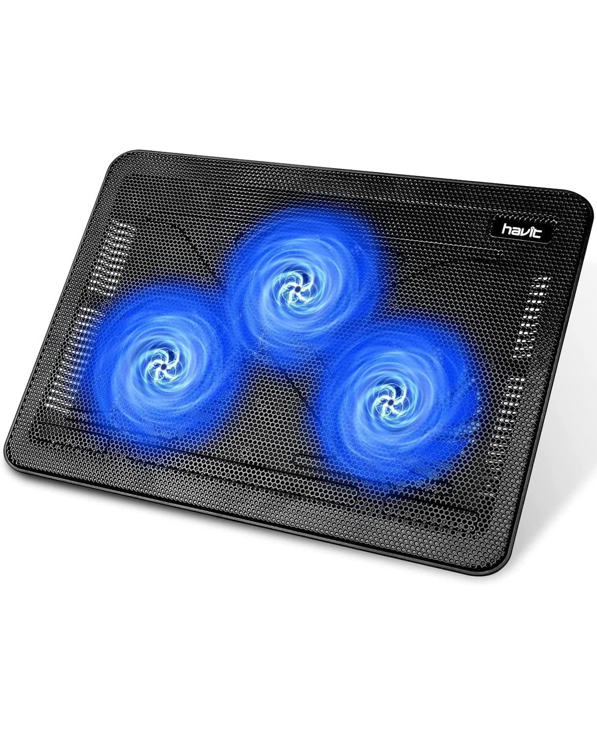 havit HV-F2056 Laptop Cooling Pad for 15.6-17 Inch Laptops, Black | Three quiet USB-powered fans circulate air below the laptop, two height settings improve viewing and typing comfort