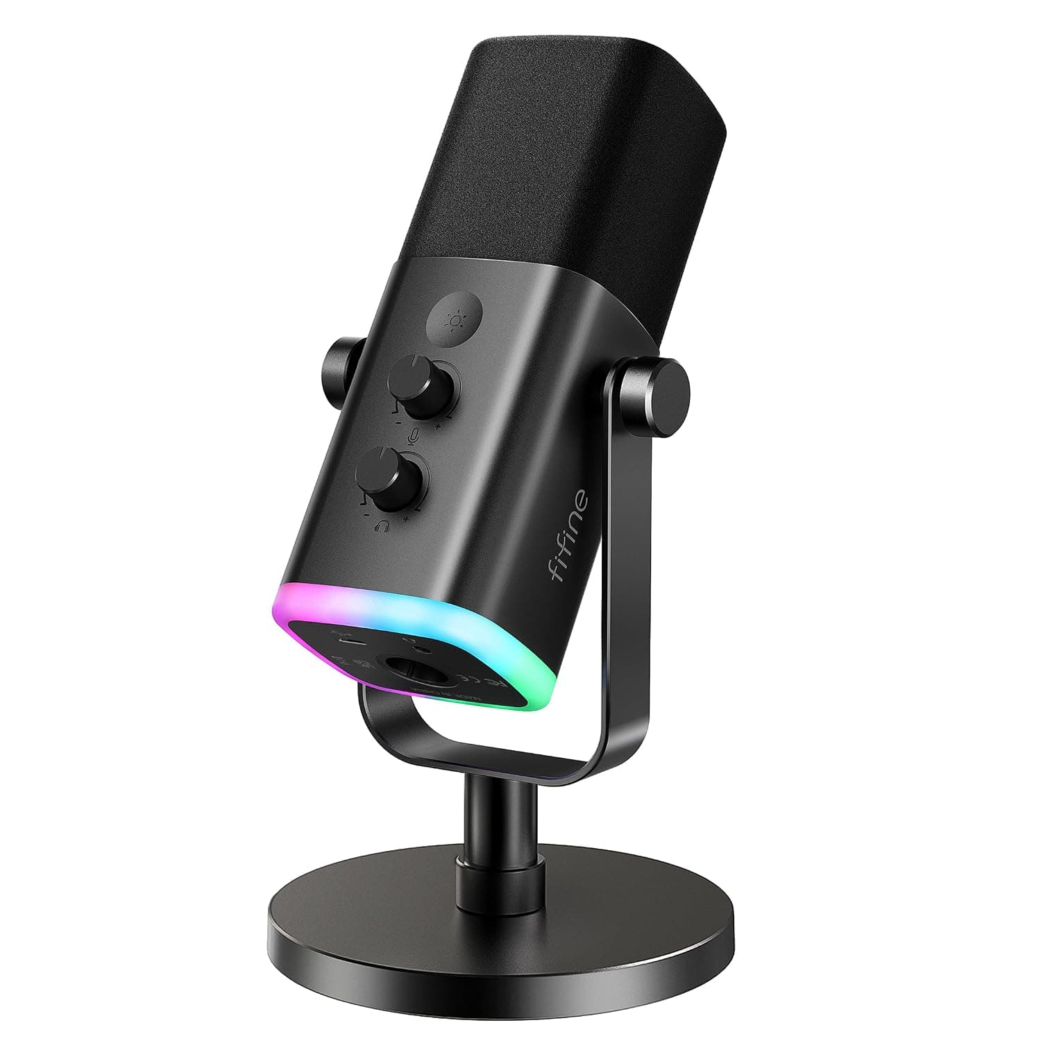 FIFINE USB/XLR Dynamic Mic for Podcasts, Gaming, and Streaming with RGB Light, Mute Button, Headphone Jack, Desktop Stand, Vocal Mic for Singing on YouTube-AmpliGame AM8 | Podcast Mic with RGB Light, Mute Button, Headphones Jack, Desktop Stand, for Vocal Recording Singing YouTube