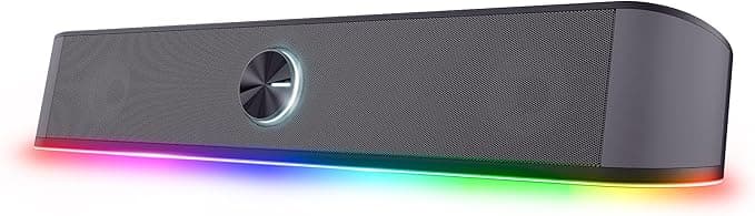 GXTrust Rhox RGB Illuminated Soundbar, PC Speakers 12W Peak Power, Grey | 3.5mm Jack Plug and Play, Stereo Sound, for Desktop Laptop Computer