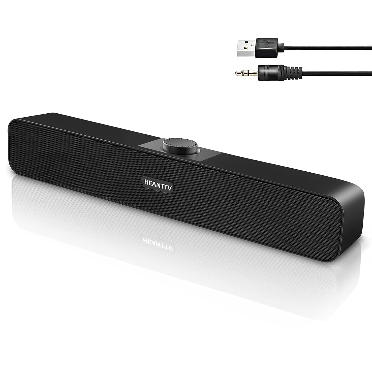Computer Speakers for Desktop Monitors, PC Speakers, USB Powered 6W Stereo Soundbar with 2 Diaphragms,3.5mm Aux Input, Knob Volume Control, Wired Soundbar for Desktop Smartphones Laptop,Black