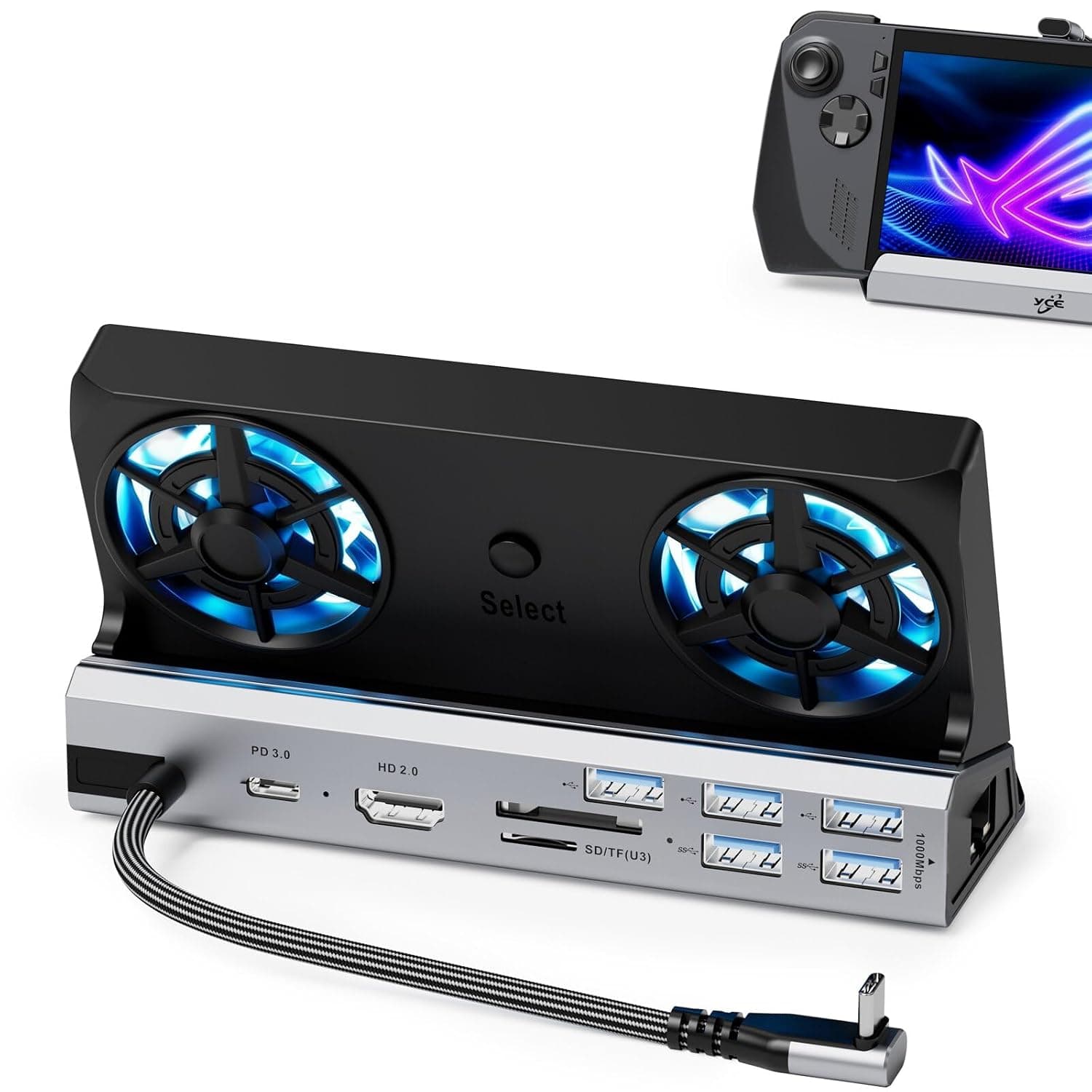 Dual Cooling Fans 13 in 1 Steam Deck Docking Station with 4K@60Hz 5 USB | 4K@60Hz HDMI,Gigabit Ethernet,100W PD 3.0,Dual Fans, Type-C Cable, 5 USB ports,SD/TF, compatible with Rog Xbox Ally/Legion Go