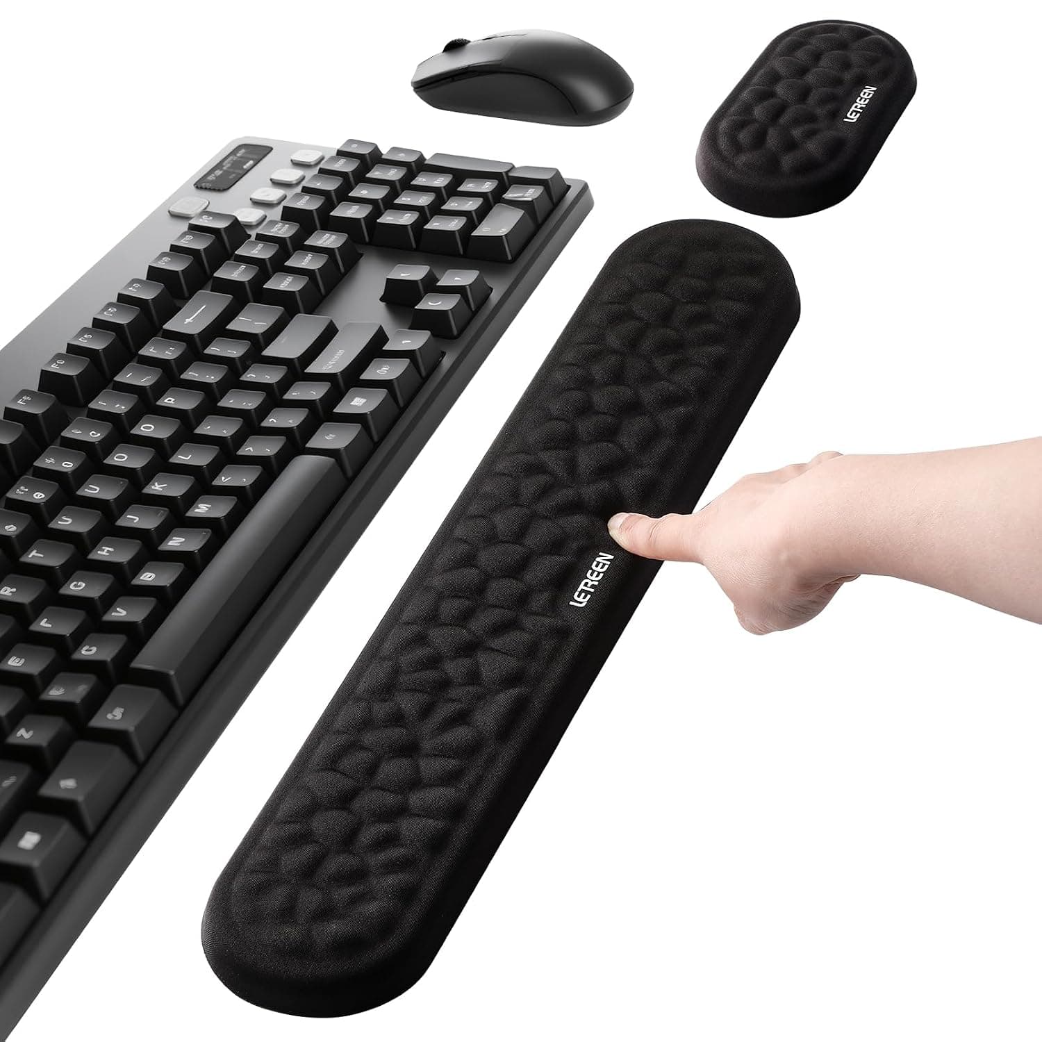 LETREEN Wrist Rest for Keyboard and Mouse Set - Easy Typing, Pain Relief | Non-Slip Ergonomic Keyboard Wrist Rest Support - Cushion Support Pad for Computer Laptop Working Gaming, Black