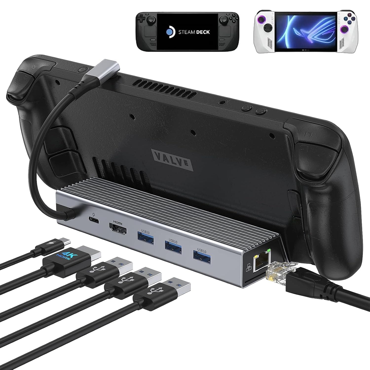 ZMUIPNG Docking Station for Steam Deck,6-in-1 Deck Dock, USB C Hub accessories with HDMI 2.0 4K@60Hz,1000M Ethernet, 3.0 Port & 100W Charging Compatible Valve Deck, Switch