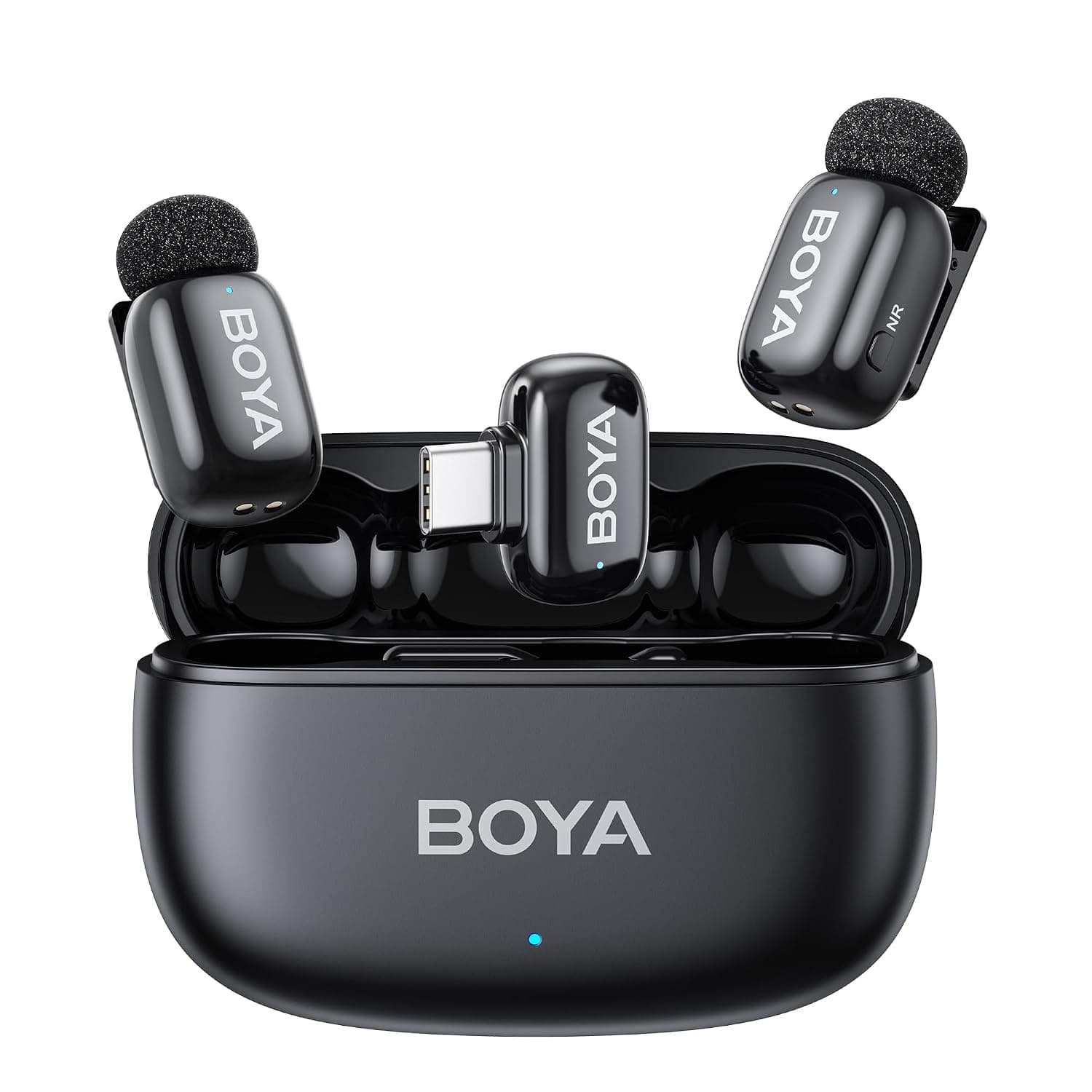 BOYA Mini 2 Wireless Lavalier Microphone for iPhone Andriod, USB-C, Black | Clip on Mic, 5g Ultralight, 48kHz/24Bit, 100 m, 30 h, Lapel Mic, Safety Track, AI Noise Cancellation, App Control