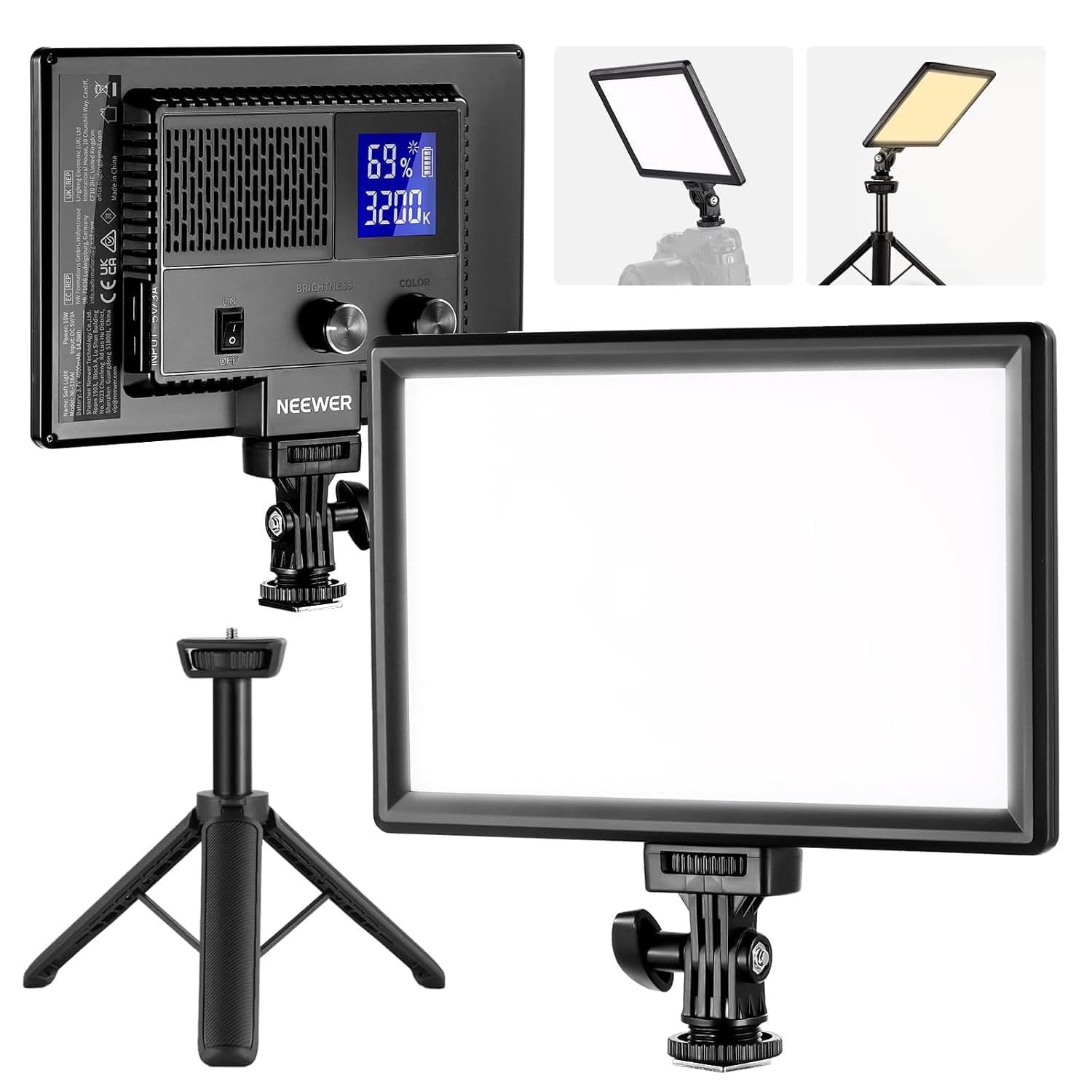 NEEWER 9" LED Video Light Panel, Dimmable DSLR Camera Soft Lighting with Mini Desk Tripod Stand, USB Type C Ports, 3200K~5600K CRI95+ for Studio Photography Video Recording Live Streaming, NL-116AI | Dimmable DSLR Soft Light, Mini Stand, USB C Ports, 3200K-5600K CRI95+ for Studio Photography Video Recording Live Streaming