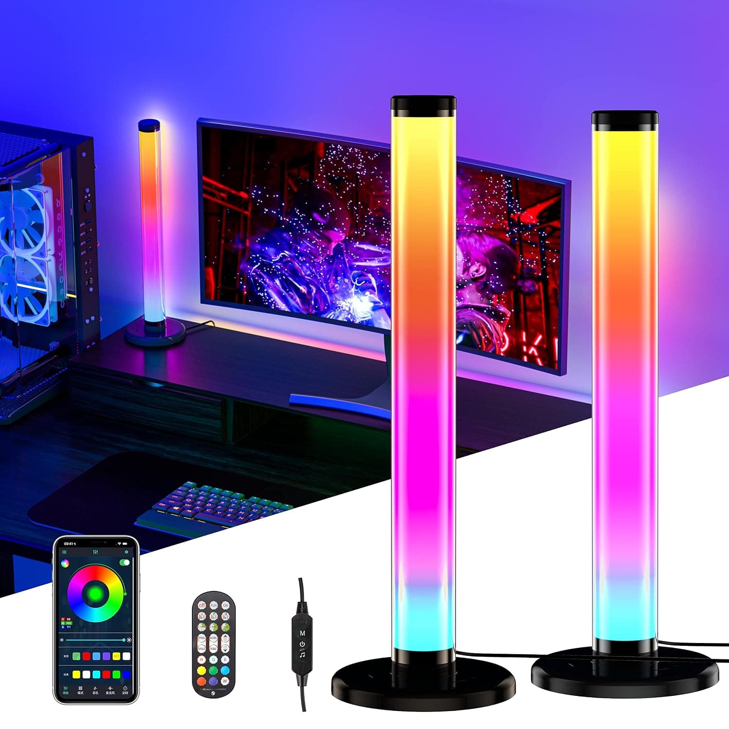Smart LED Light Bars | RGB Gaming Lights Strip | Flow Smart Light Bar with Music Sync, App and Remote Control, Ambient Lighting for Movies, PC, TV, Party, Room Decoration, Gaming Setup Room(2 PCS)