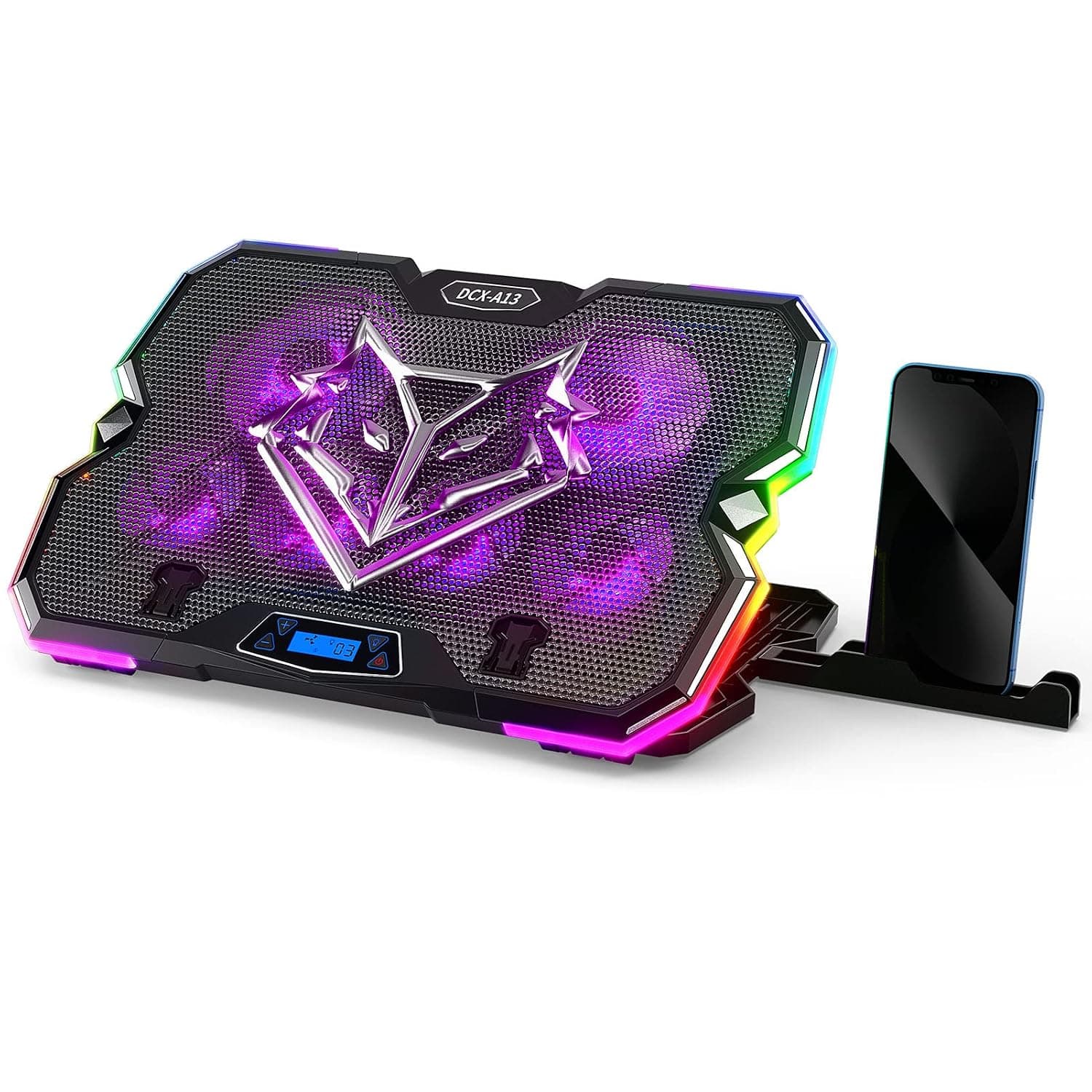 KeiBn Laptop Cooling Pad, RGB Lights Laptop Cooler 6 Fans for up to 15.6 Inch Laptops, 7 Height Stands, 10 Modes Light, 2 USB Ports, Desk or Lap Use - A13,Purple