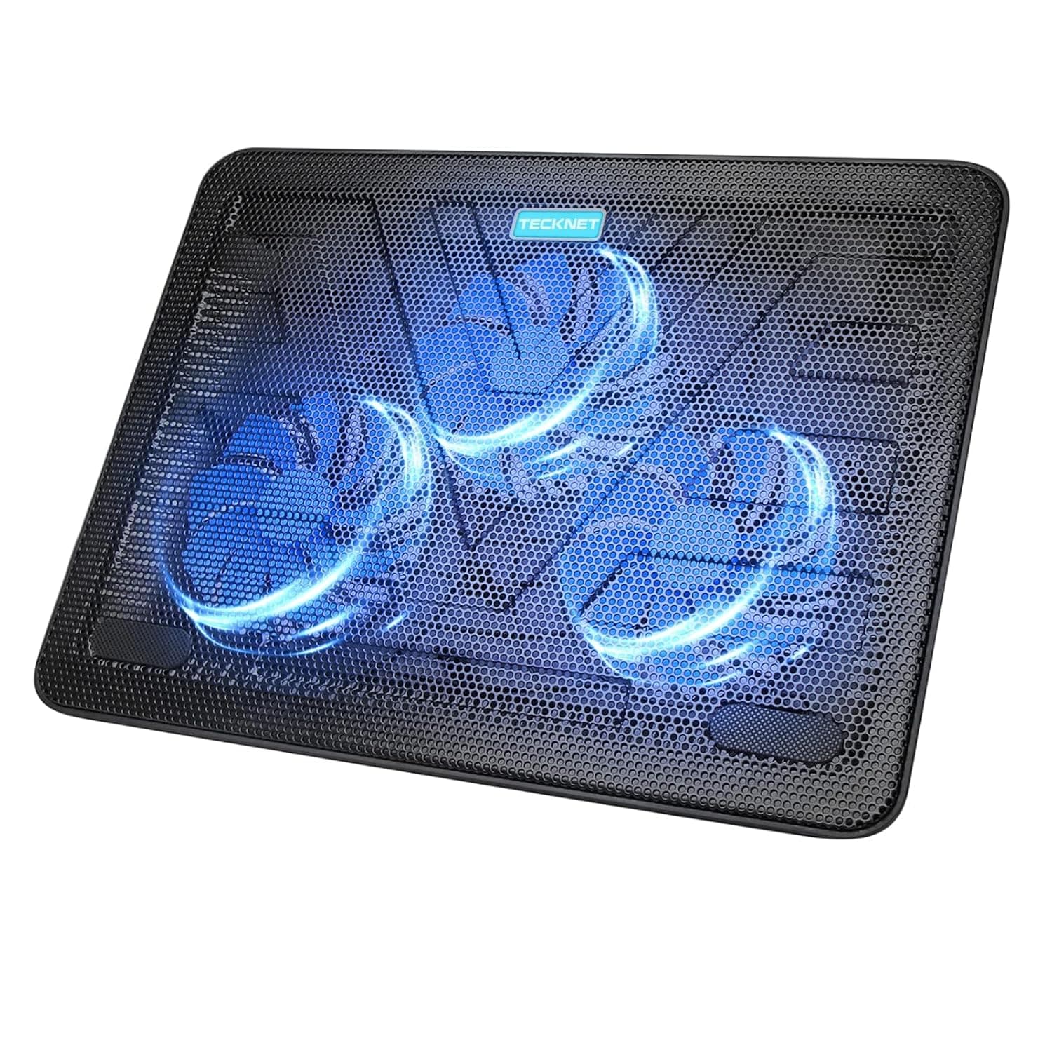 TECKNET Laptop Cooling Pad Laptop Cooler with 3 Ultra Quiet Cooling Fan at 1400 RPM Rapid Cooling, Adjustable Height Laptop Cooling Stand for 12"-19" Laptops, Blue LED Light, 2 USB Ports