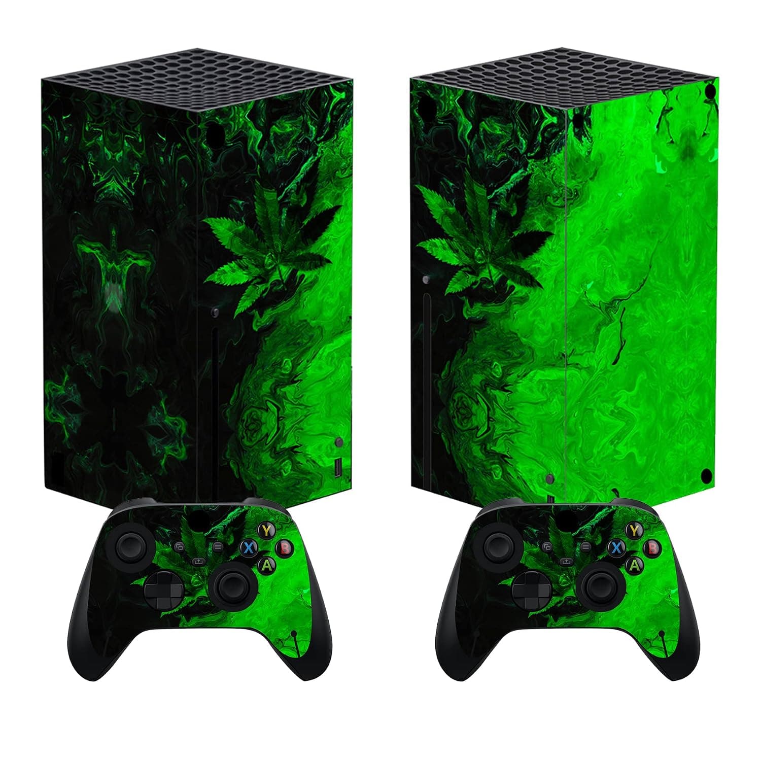 PlayVital Custom Vinyl Skins for Xbox Series X, Wrap Decal Cover Stickers for Xbox Series X Console Controller - Green Leaf