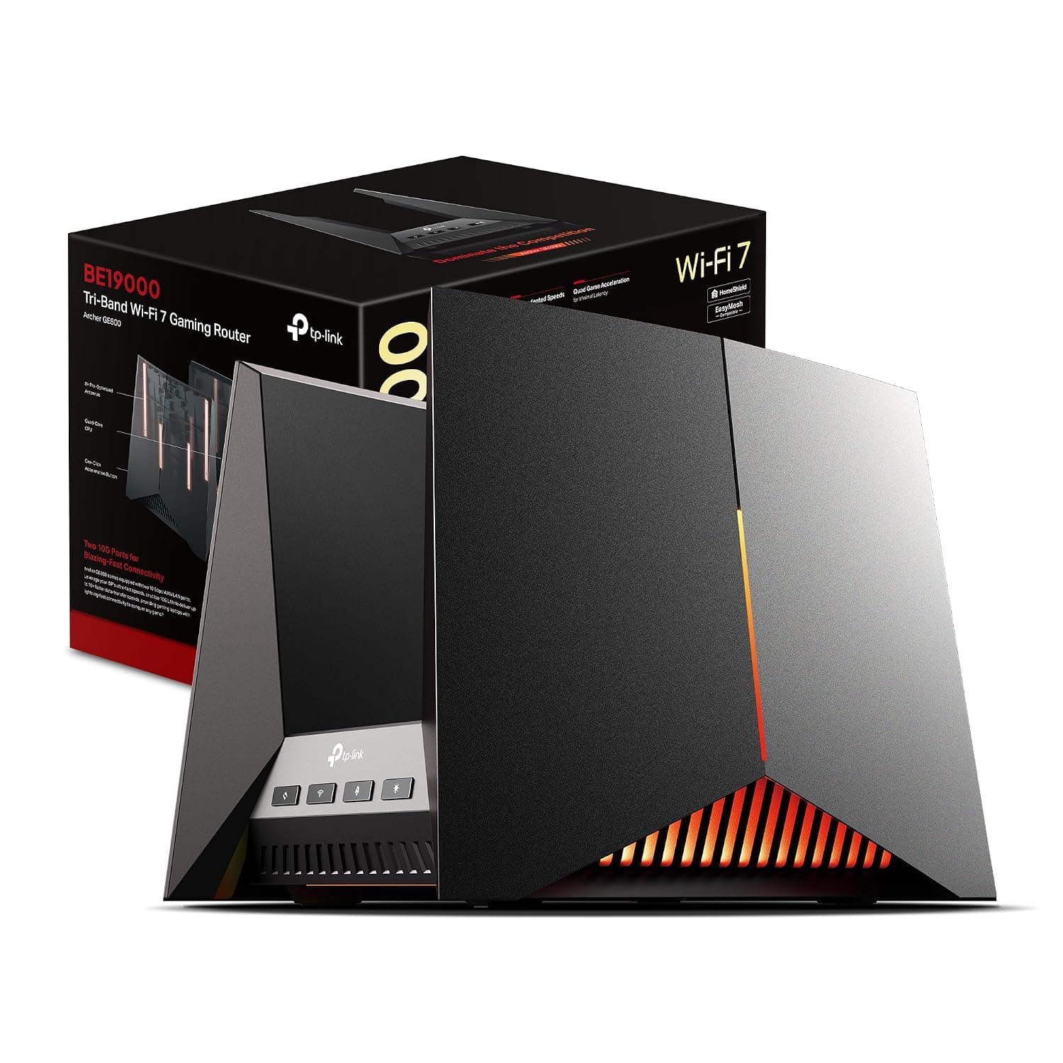 TP-Link Archer GE800 Gaming Router WiFi 7 BE19000Mbps, Tri-Band WiFi Router, 10G Ports, Dedicated Game Panel, USB 3.0 Port, Exclusive Acceleration for Games, HomeShield, Easy Setup,EasyMesh