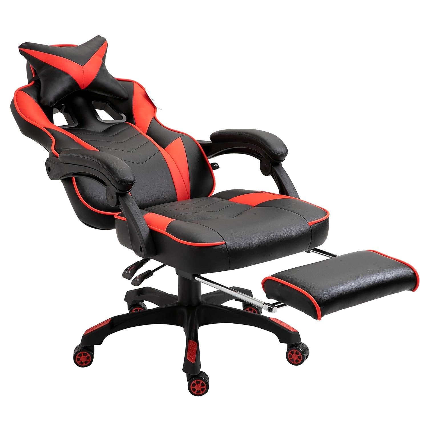 Cherry Tree Furniture High Back Recliner Gaming Chair with Cushion & Retractable Footrest (Black & Red)