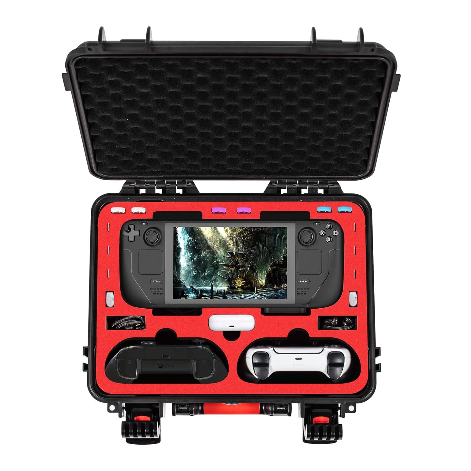 DEVASO Carrying Case for Steam Deck / ASUS ROG Ally, Upgraded Large Capacity Hard Case with Soft Lining for Console, Controller and Other Accessories, Deluxe Waterproof Travel Case for Steam Deck