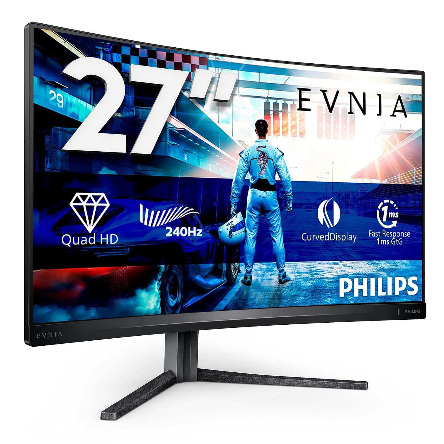 Philips Evnia 27M2C5500W - 27" QHD Curved Gaming Monitor, 240Hz, VA, 0.5ms, FreeSync premium pro, Low input Lag, Height adjust, HDR (2560 x 1440 @ 240Hz, 400 cd/m², HDMI 2.0 / DP 1.4 / USB 3.2)