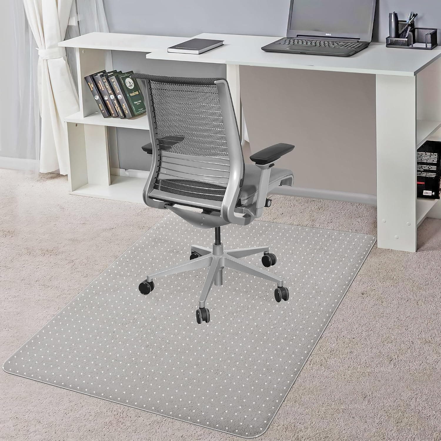 BesWin Office Chair Mat for Carpet, 76.2 x 122cm Transparent Plastic Carpet Protector for Low Pile Carpets, 2.2mm Thick Non-Slip Desk Chair Mat for Carpeted Floors, Easy Glide and Flat Without Curling