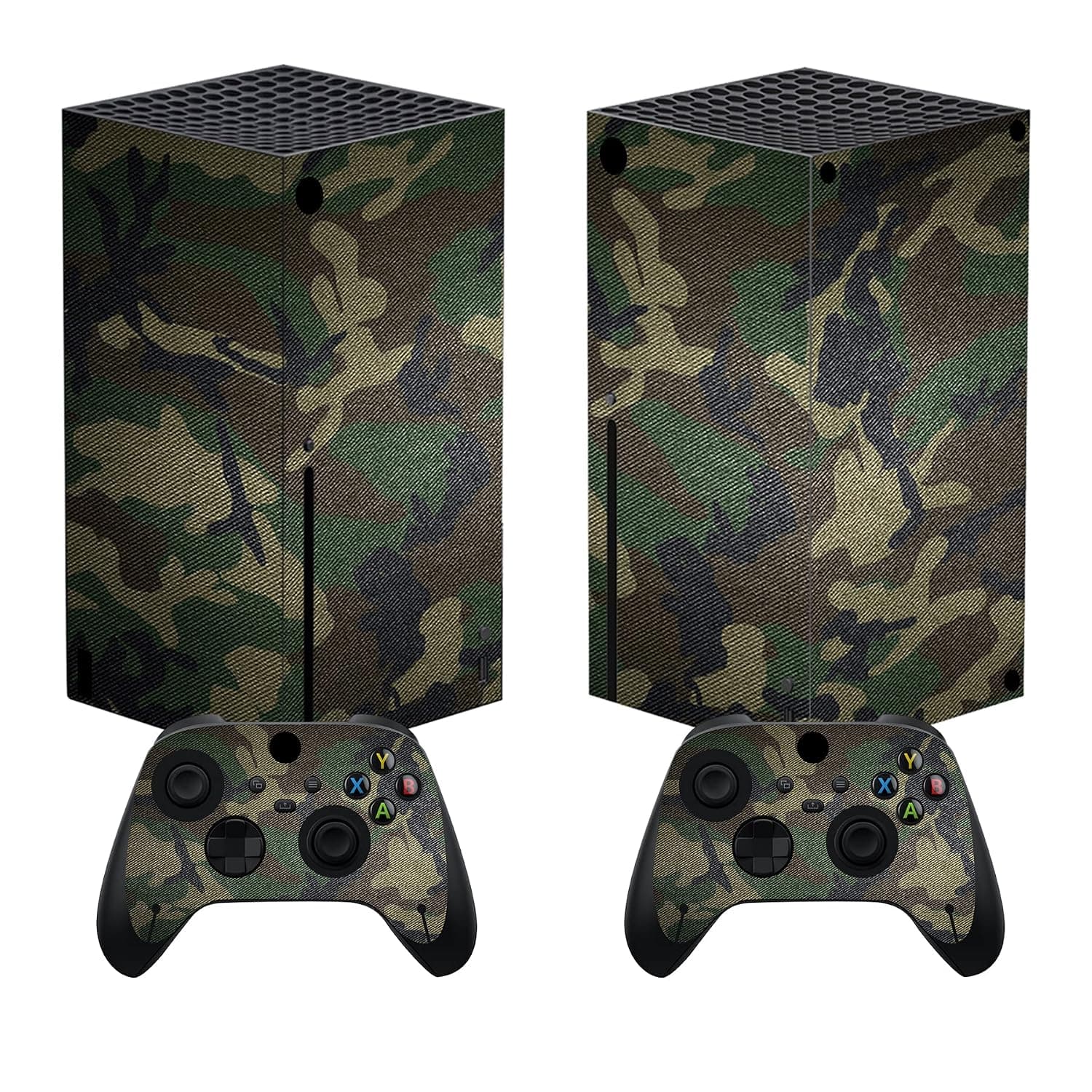 PlayVital Army Green Camouflage Custom Vinyl Skins for Xbox Series X, Wrap Decal Cover Stickers for Xbox Series X Console Controller | Durable Design, Precise Fit, Easy Installation, No Residue Removal, Custom Style, Military Camouflage