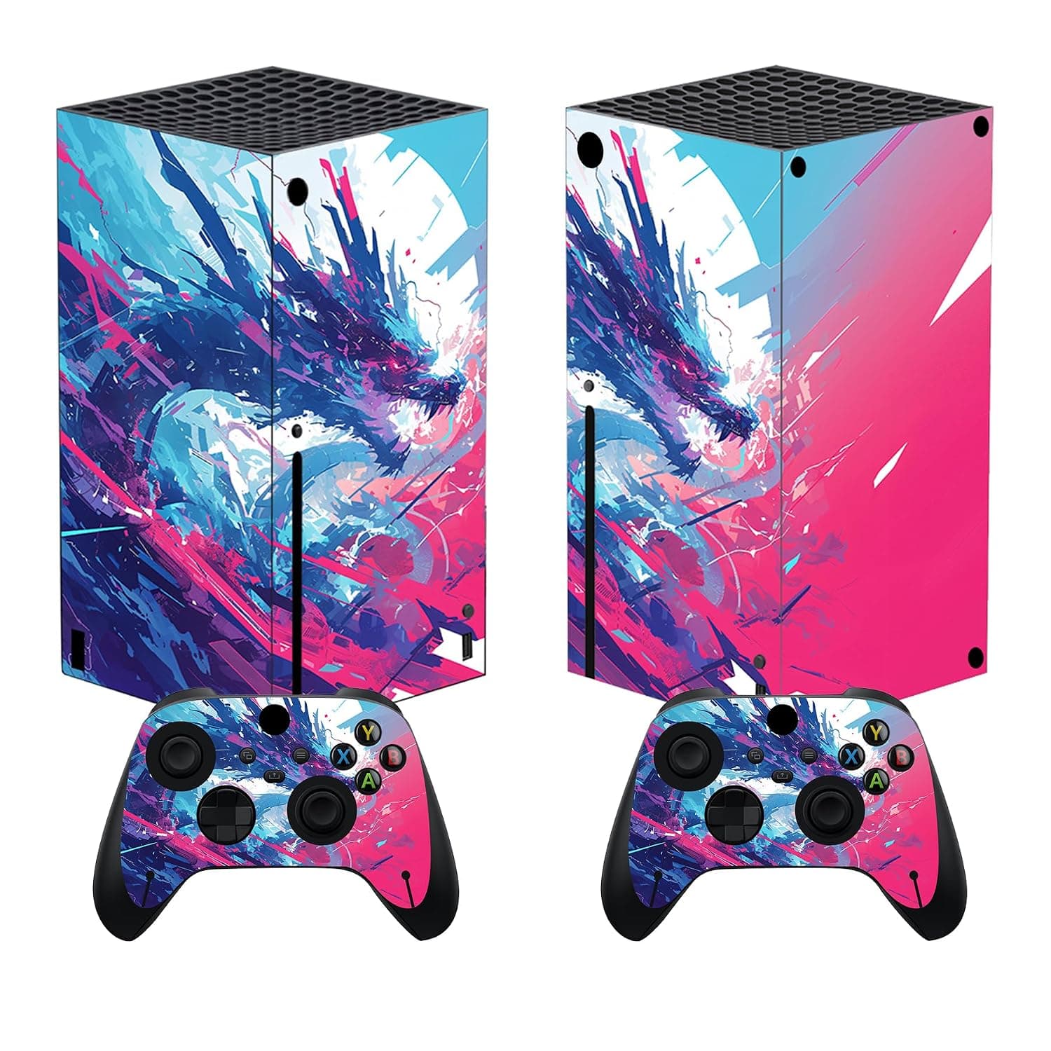 PlayVital Custom Vinyl Skins for Xbox Series X, Wrap Decal Cover Stickers for Xbox Series X Console Controller - Neon Dragoon